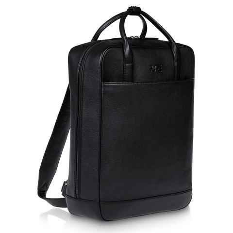 PURE Leather Studio Laptoprucksack Rucksack VEGA Midnight Black, Lederrucksack 16l Backpack für Notebooks bis 15,6 Zoll & Rückenfach