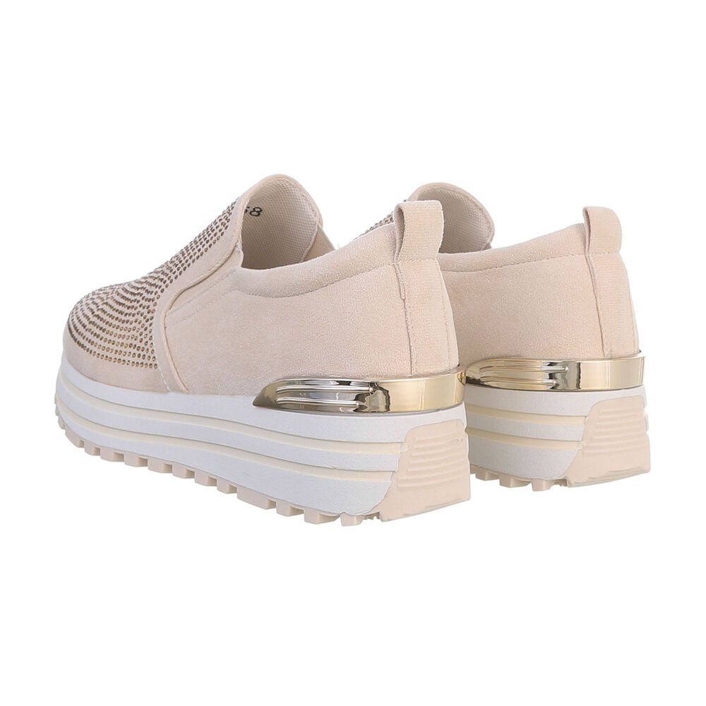 Ital-Design Damen Low-Top Freizeit Sneaker Keilabsatz/Wedge Sneakers Low in Beige
