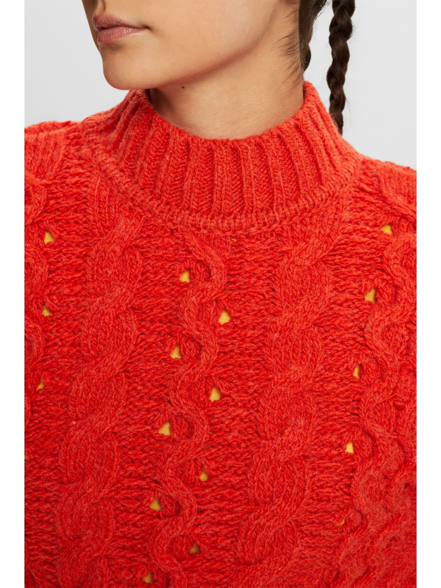 BRIGHT Stehkragenpullover Esprit edc ORANGE Wollmix by aus Zopfstrickpullover