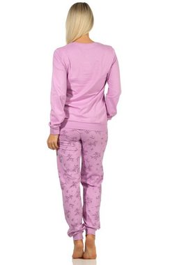 Normann Pyjama Damen Pyjama langarm Schlafanzug mit Bündchen in floraler Optik