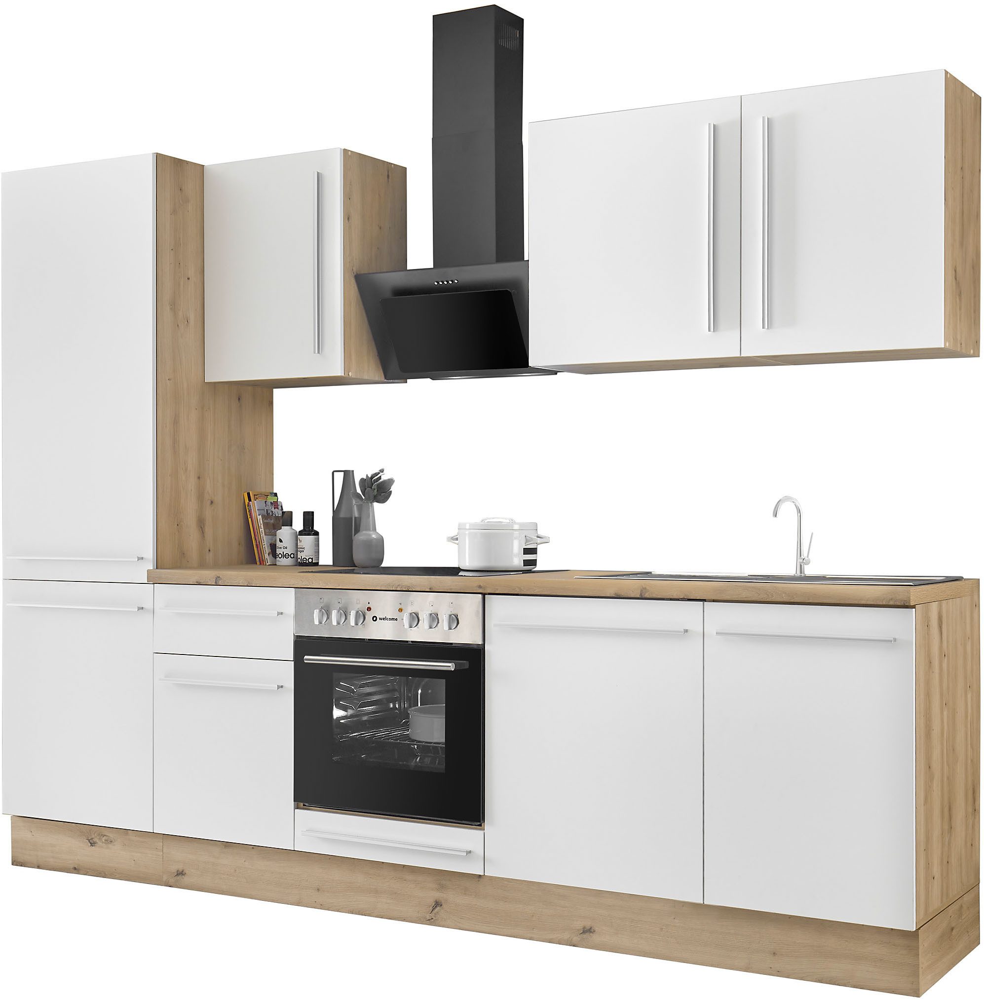 KOCHSTATION Küchenzeile KS-Florida mit 38mm starker Arbeitsplatte, Breite 280 cm, wahlweise mit E-Geräten, Soft-Close-Funktion