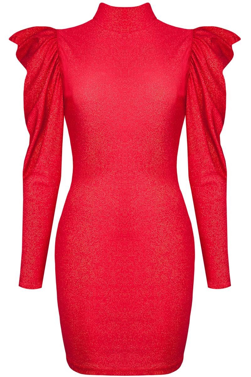 Demoniq Minikleid Rotes Minikleid mit langen Ärmeln, Kragen und Rückenausschnitt elegant