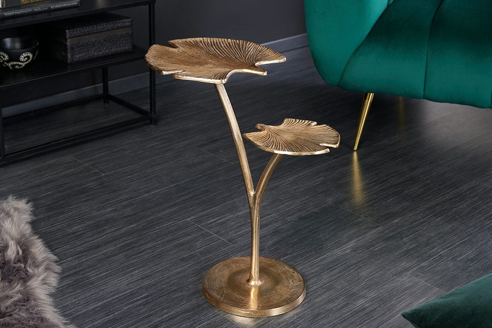 riess-ambiente Beistelltisch GINKGO LEAFS 50cm gold (Einzelartikel, 1-St), Wohnzimmer · Metall · Handarbeit · Boho