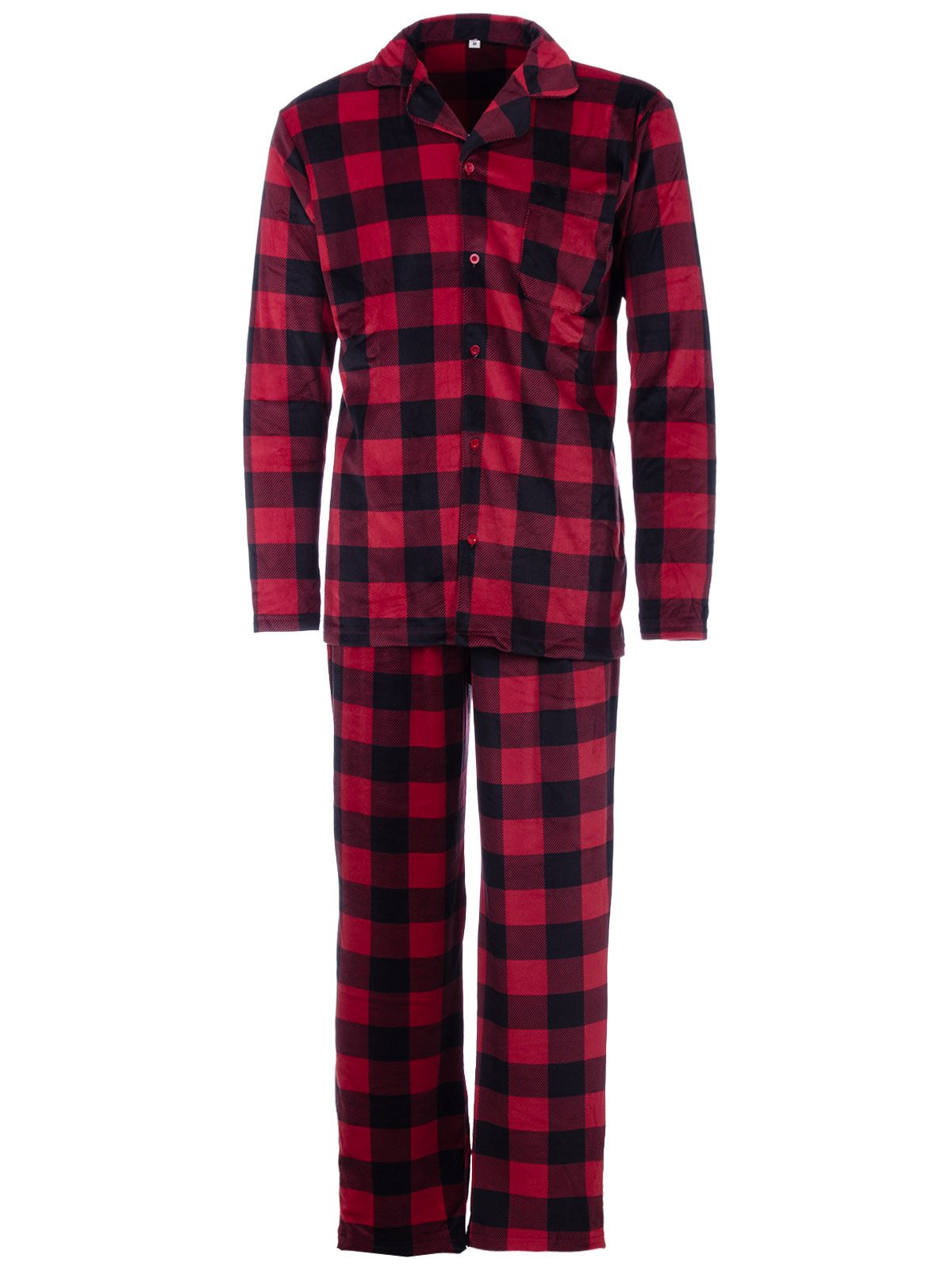 Henry Terre Pyjama Kent Langarm - Velour Karo Design Hemdkragen durchgeknöpft – Bild 3 von 5