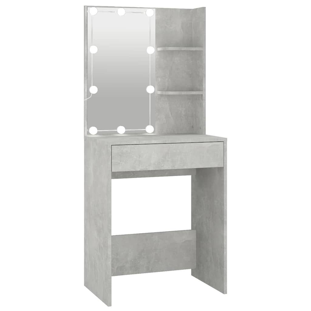 furnicato Schminktisch Betongrau 60 x 40 x 140 cm mit LED-Leuchten (1-St)