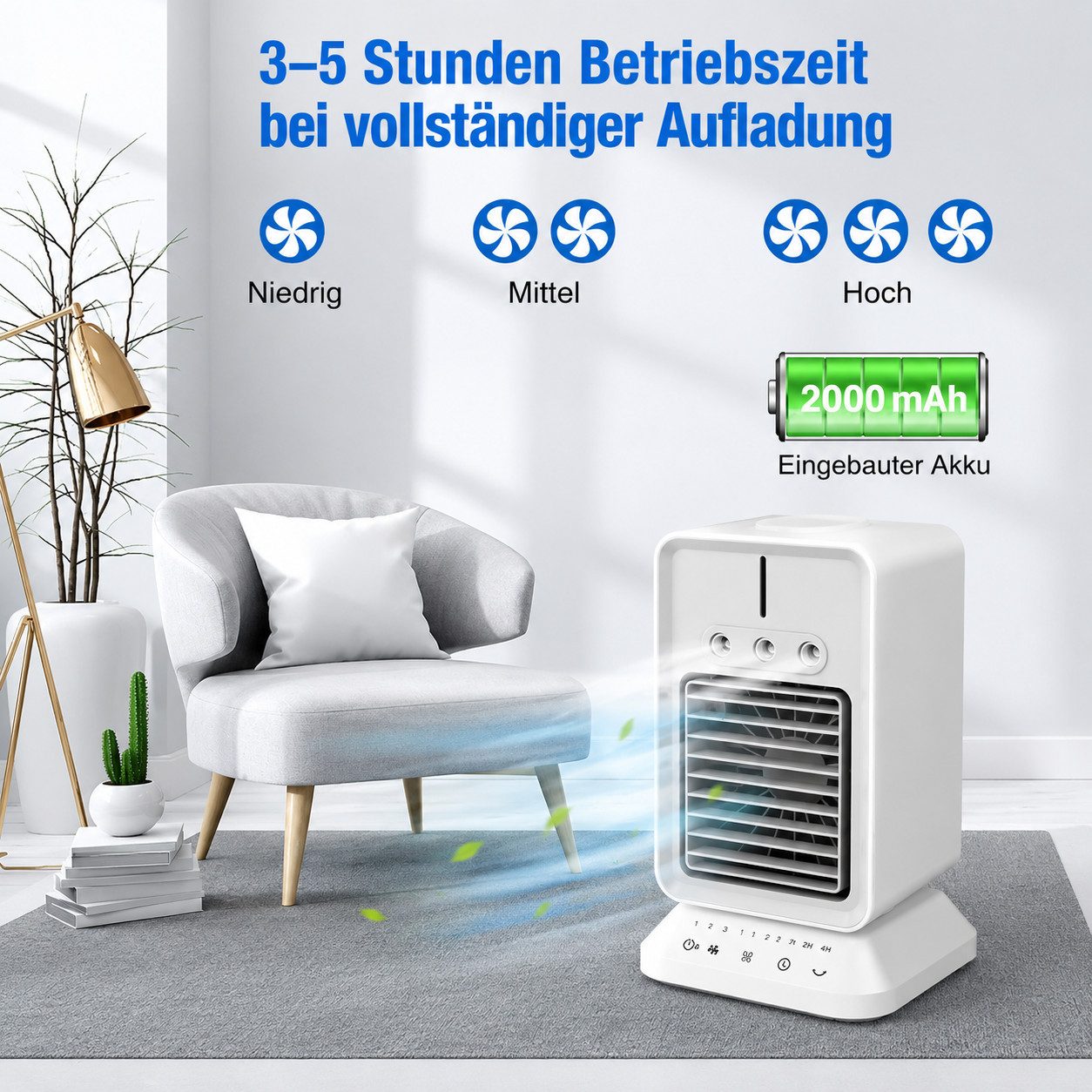 MOPUEA Ventilatorkombigerät 4 in 1 Tragbare Klimaanlage mit 3 einstellbaren Windgeschwindigkeiten, 200-ml-Wassertank, Desktop-Luftkühlungsventilator