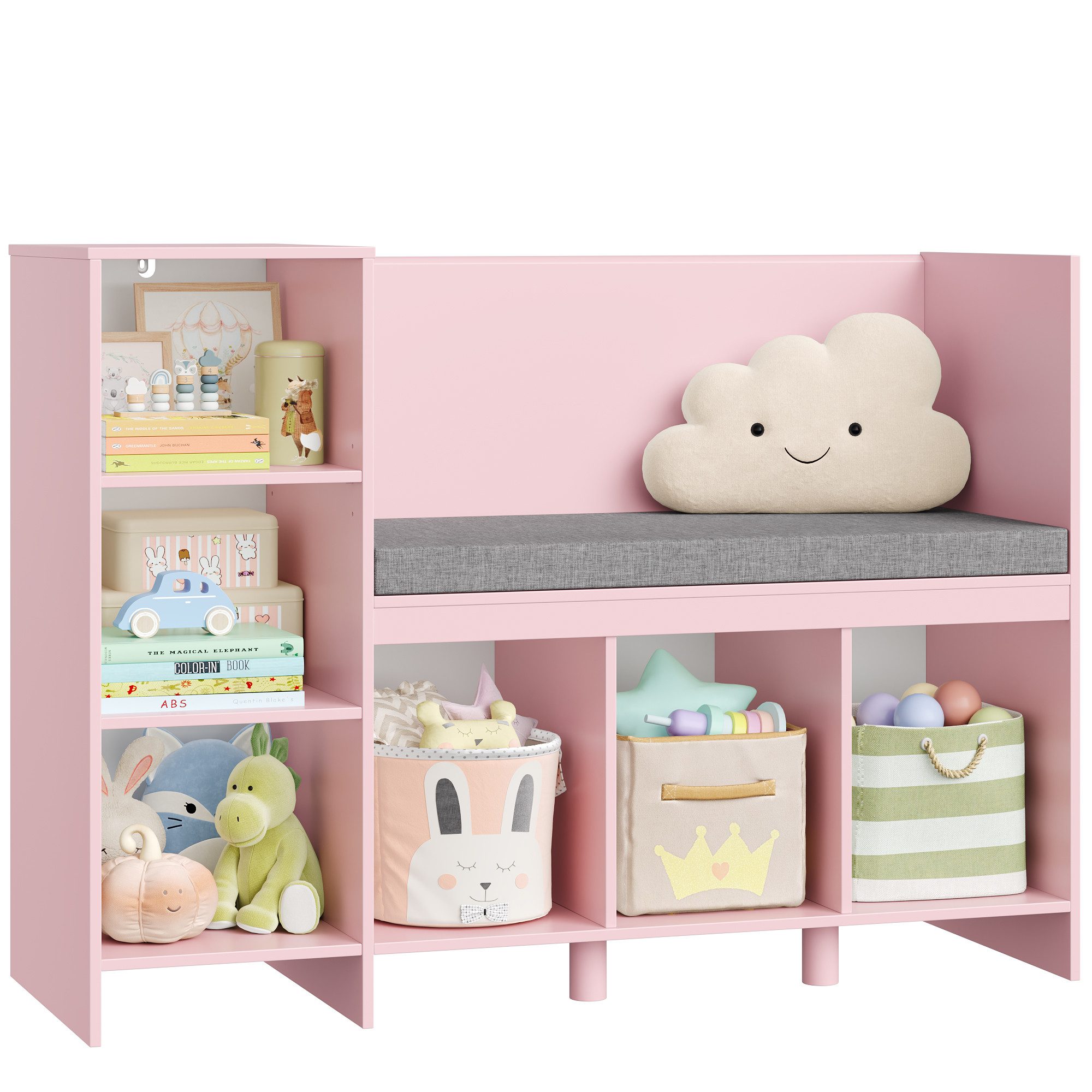 HOMECHO Spielzeugtruhe, Bücherregal Kinder mit Kissen und 6 Ablagefächern W günstig online kaufen