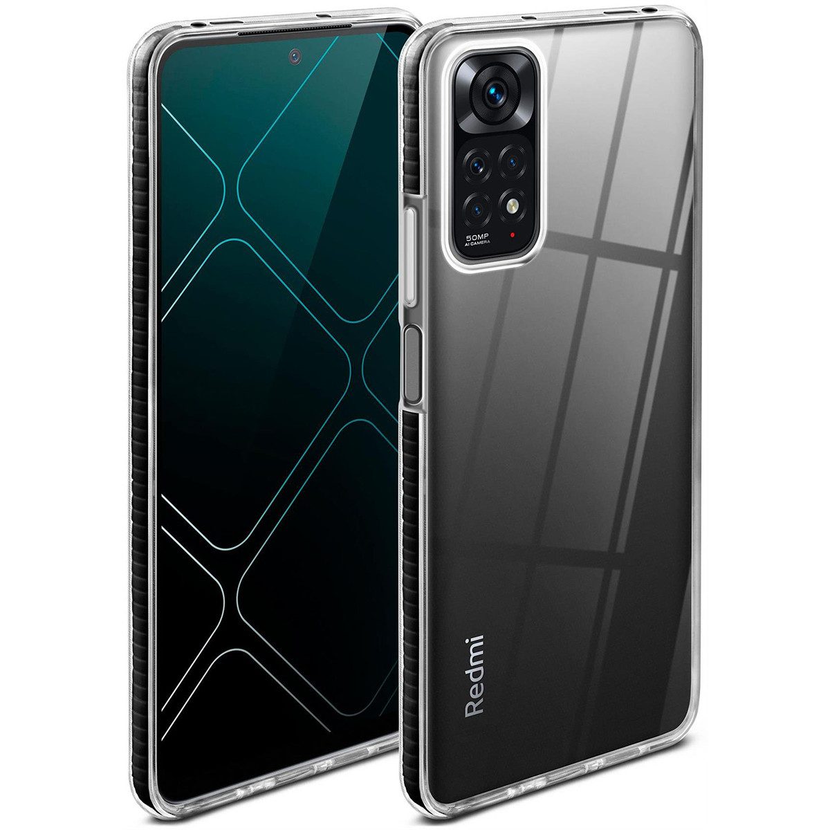 ONEFLOW Handyhülle für Redmi Note 11 Hülle Silikon Cushion Case Schwarz 6,43 Zoll, Schutzhülle Transparent Bumper Back Cover Silikonhülle Durchsichtig