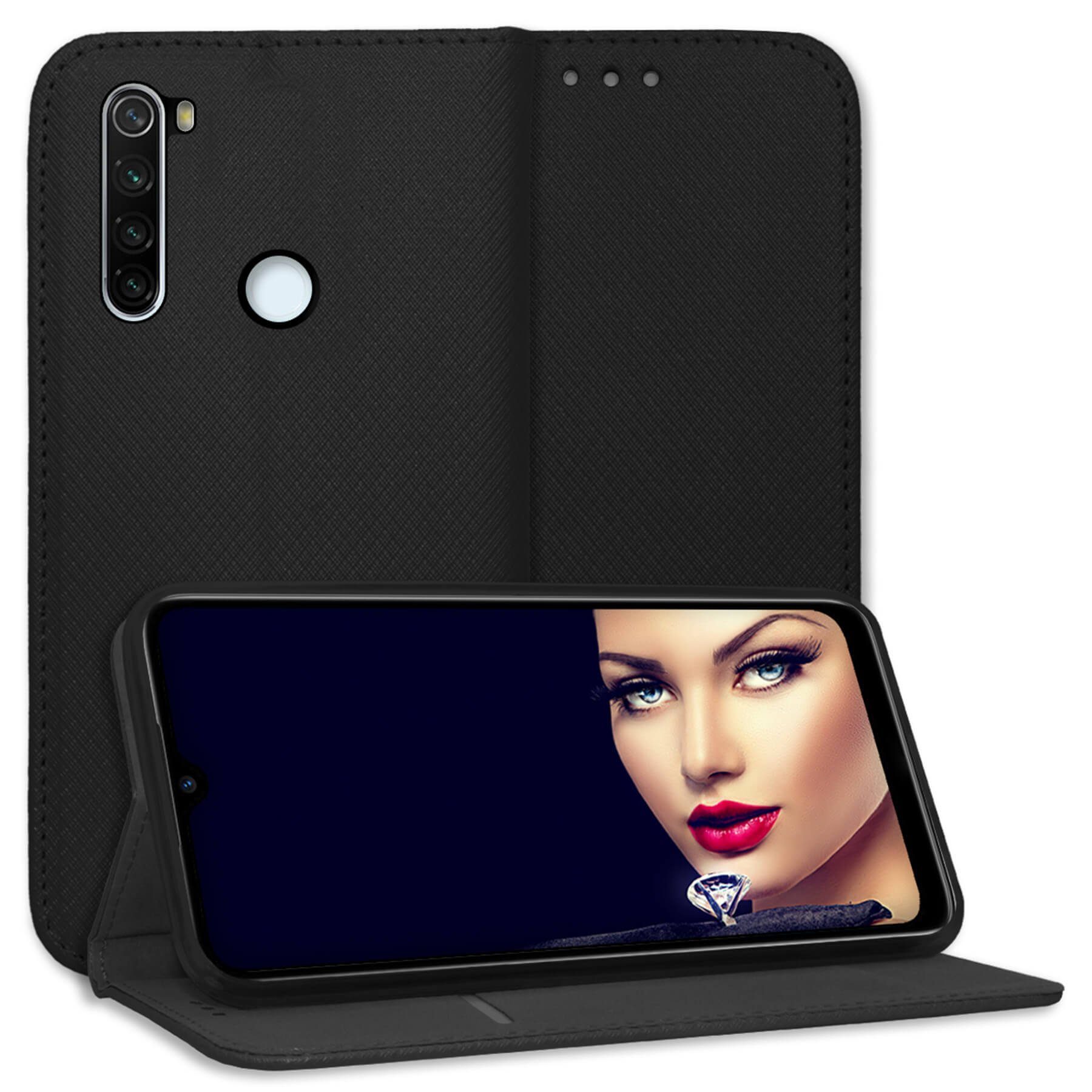 mtb more energy Smartphone-Hülle Smart Magnet für Xiaomi Redmi Note 8T, Schwarz, Bookstyle Klapphülle Cover Wallet Case aus Kunstleder