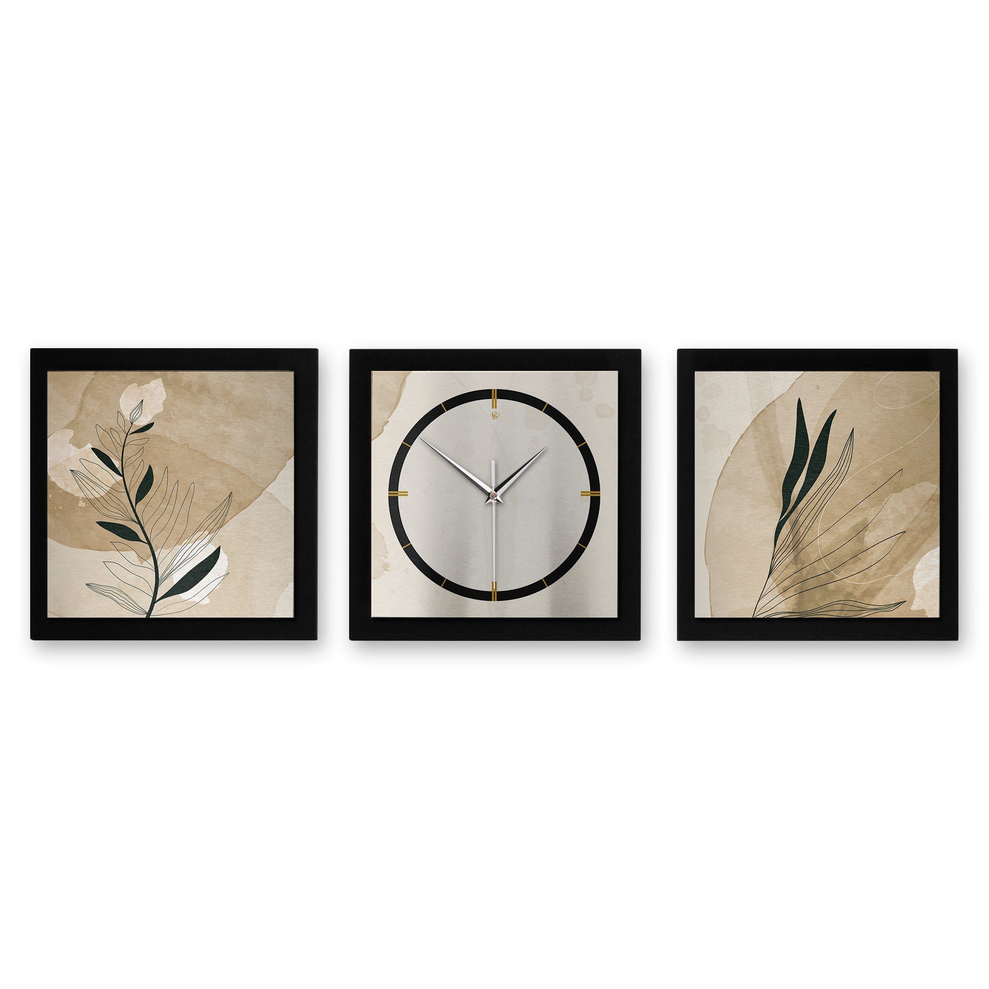 Kreative Feder Wanduhr Floral Beige (ohne Ticken; Funk- oder Quarzuhrwerk; elegant, außergewöhnlich, modern) klein (90x30cm)