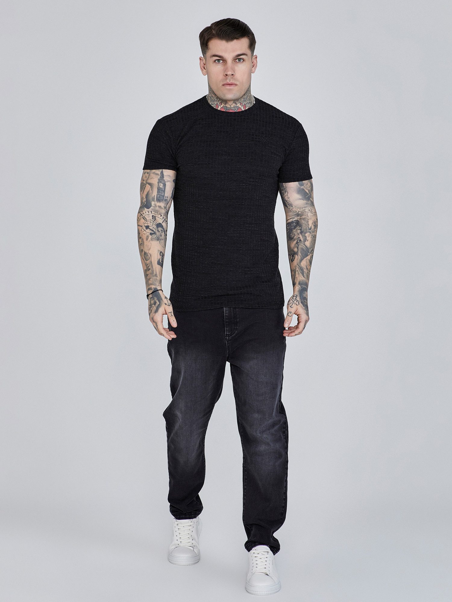 Siksilk T-Shirt SikSilk Herren Schwarzes Geripptes T-Shirt günstig online kaufen