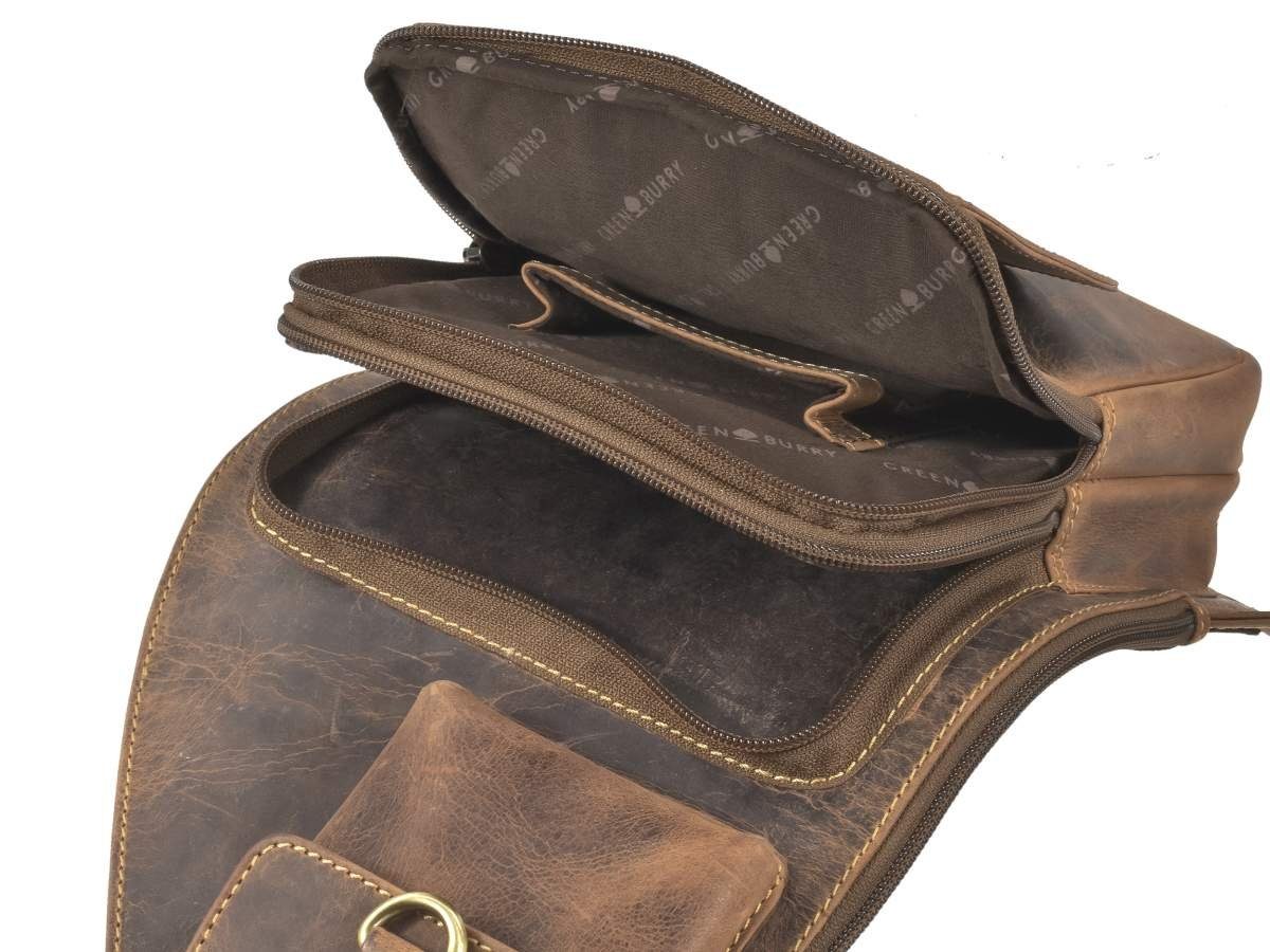 Crossbag, antik Umhängetasche Vintage, Leder 21x40cm, Eingurtrucksack im Look Greenburry
