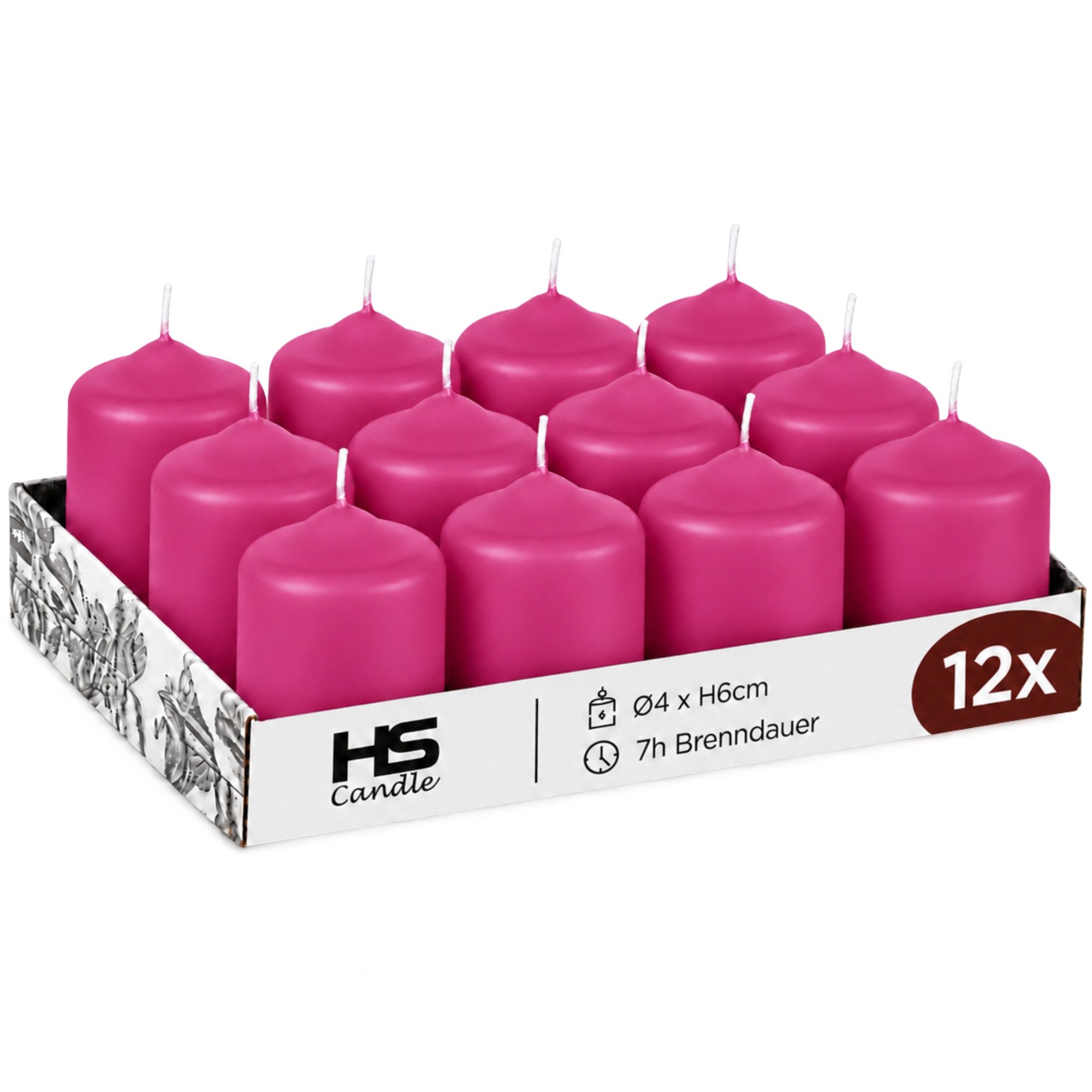 HS Candle Stumpenkerze Set kompakt und unparfümiert, Ø4cm x H6 cm (12-tlg., Dekolicht), bis zu 7h Brenndauer je Kerze, Wachsmischung, Made in EU