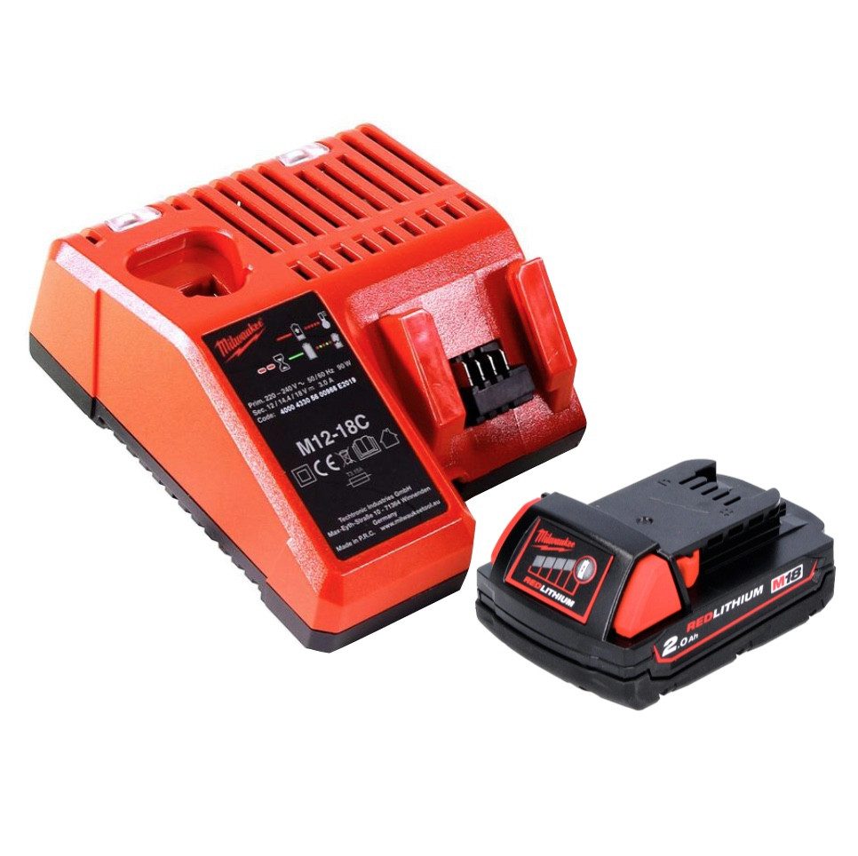 Milwaukee M18 B2 Akku Starter Set 18 V 1x 2,0 Ah (1x 4932430062) + M12-18C Akkupacks