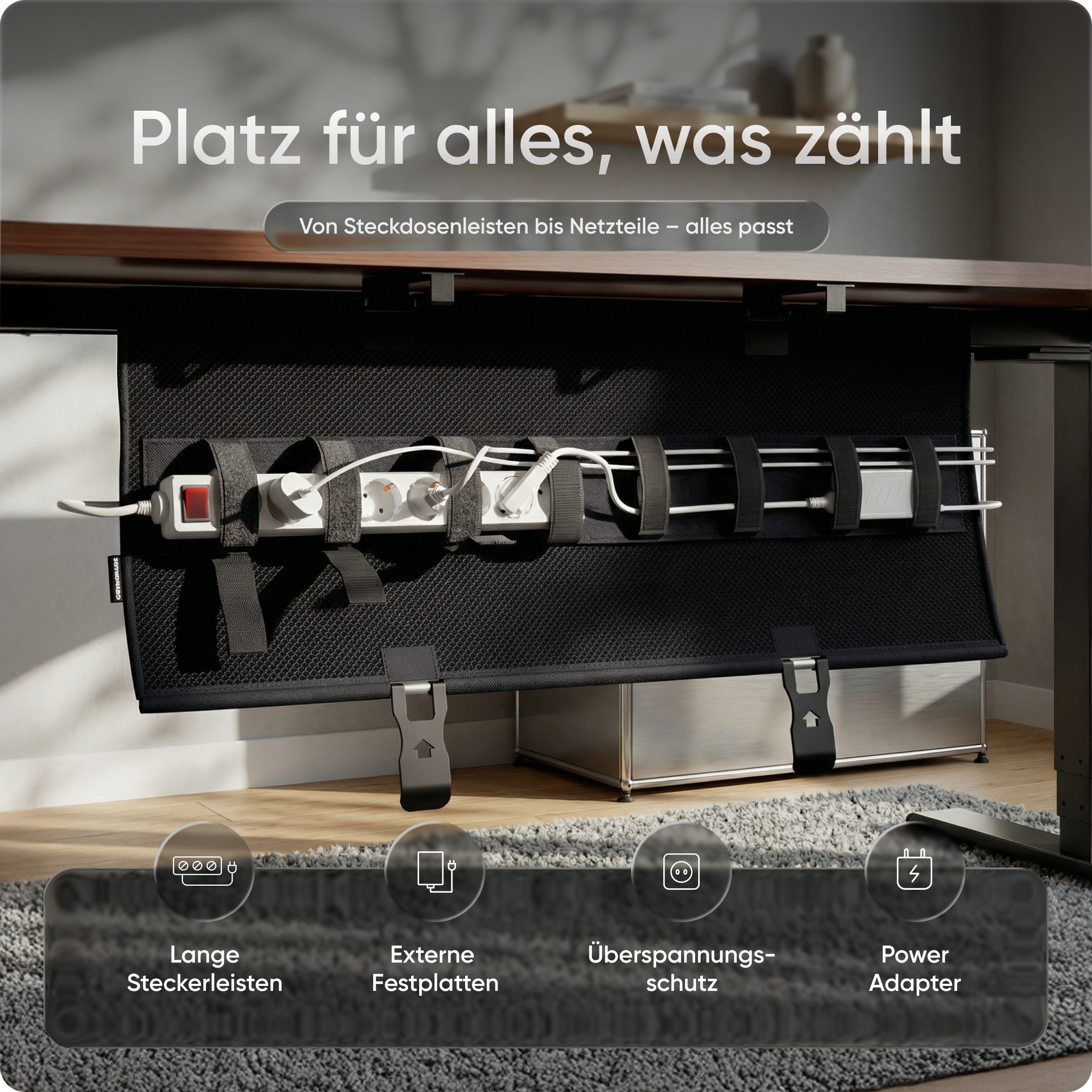 DESKSPACE Kabelkanal Kabelwanne Schreibtisch Kabelmanagement - Schreibtisch Kabelkanal (Einzelset, Einzelartikel), Beidseitig klappbar, stabil, einfache Montage – Bild 4 von 5