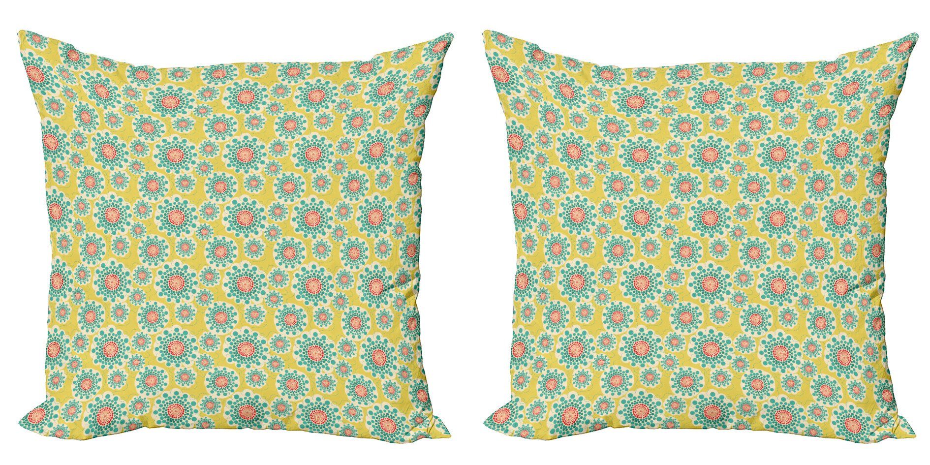 Kissenbezüge Modern Accent Doppelseitiger Digitaldruck, Abakuhaus (2 Stück), Gelb und Blau punktierte Blumen