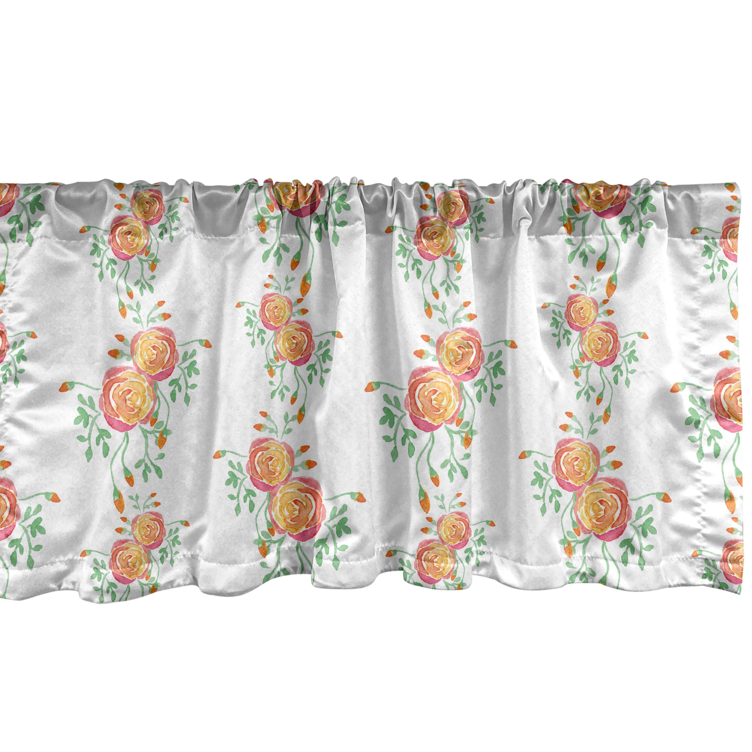 Scheibengardine Vorhang Volant für Küche Schlafzimmer Dekor mit Stangentasche, Abakuhaus, Microfaser, Blumen Blumen und Blätter Budding