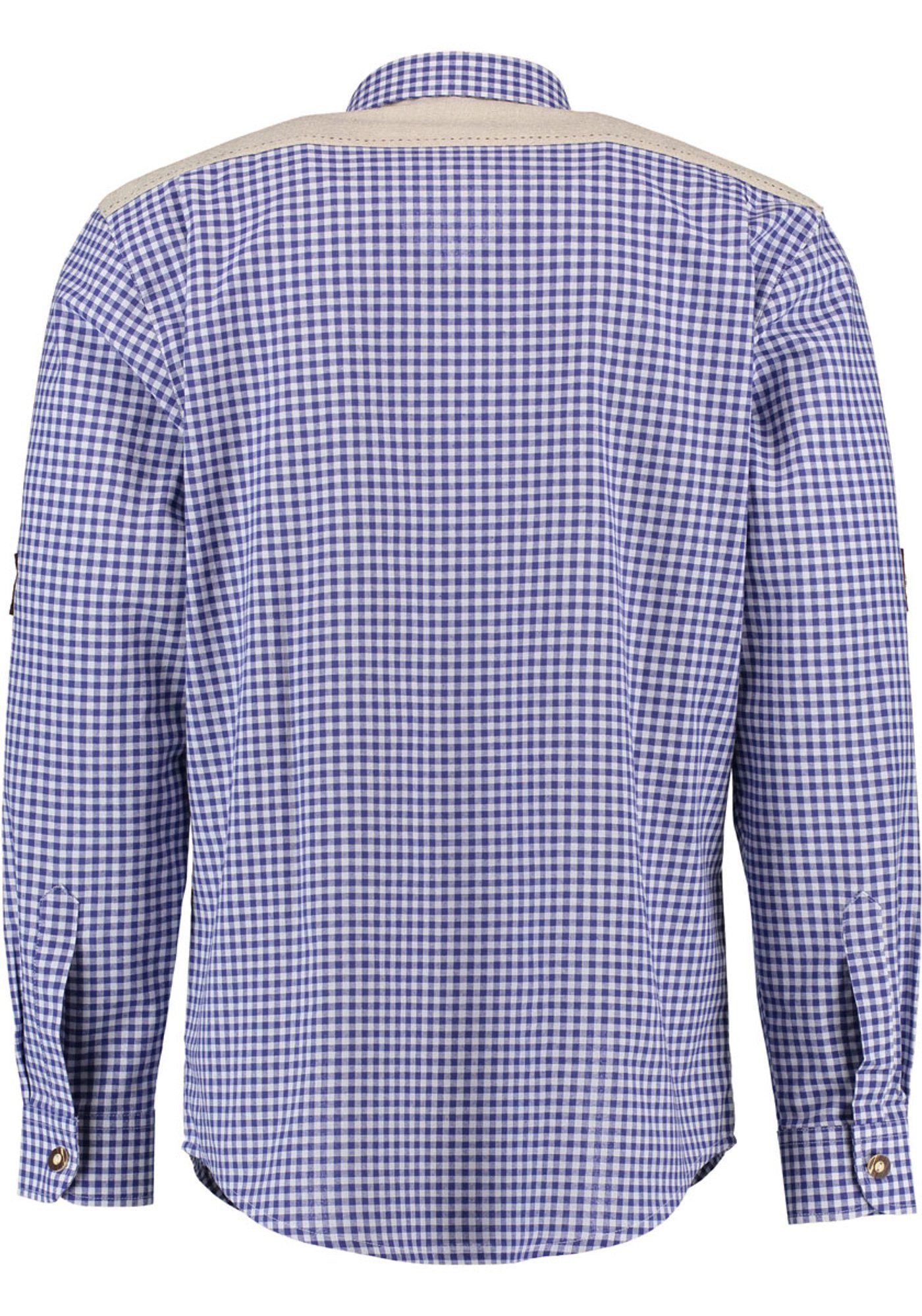 OS-Trachten Trachtenhemd Ozido Langarmhemd mit kornblau auf der Stickerei Knopfleiste