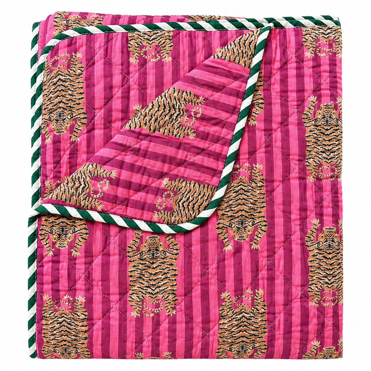 Wohndecke großer Tiger-pink, AU Maison, Quilt-Optik aus Baumwolle 140 × 220 cm
