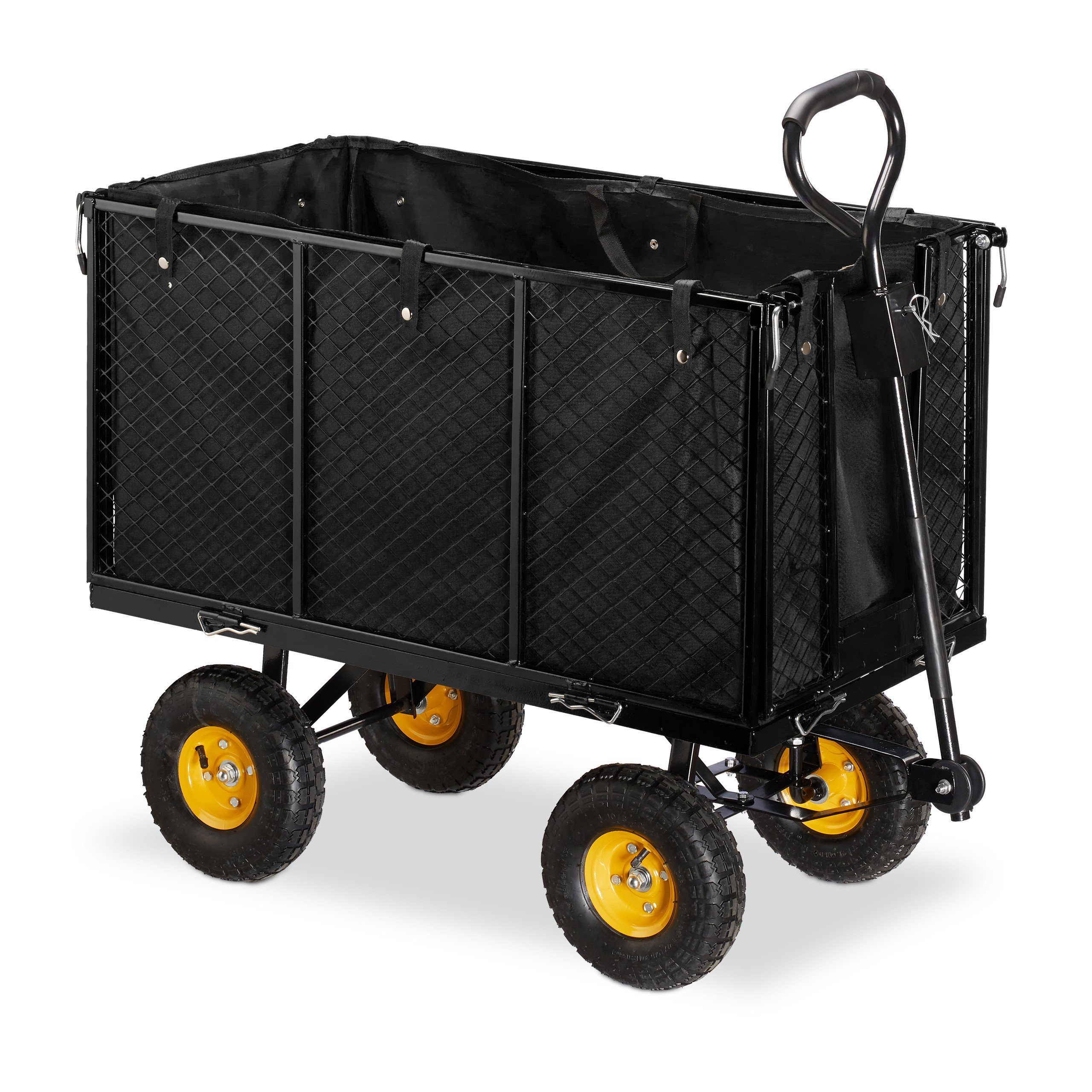 Relaxdays Handwagen klappbare Seitenteile praktischer Bollerwagen für den Garten bis 200 kg grün mit Luftbereifung