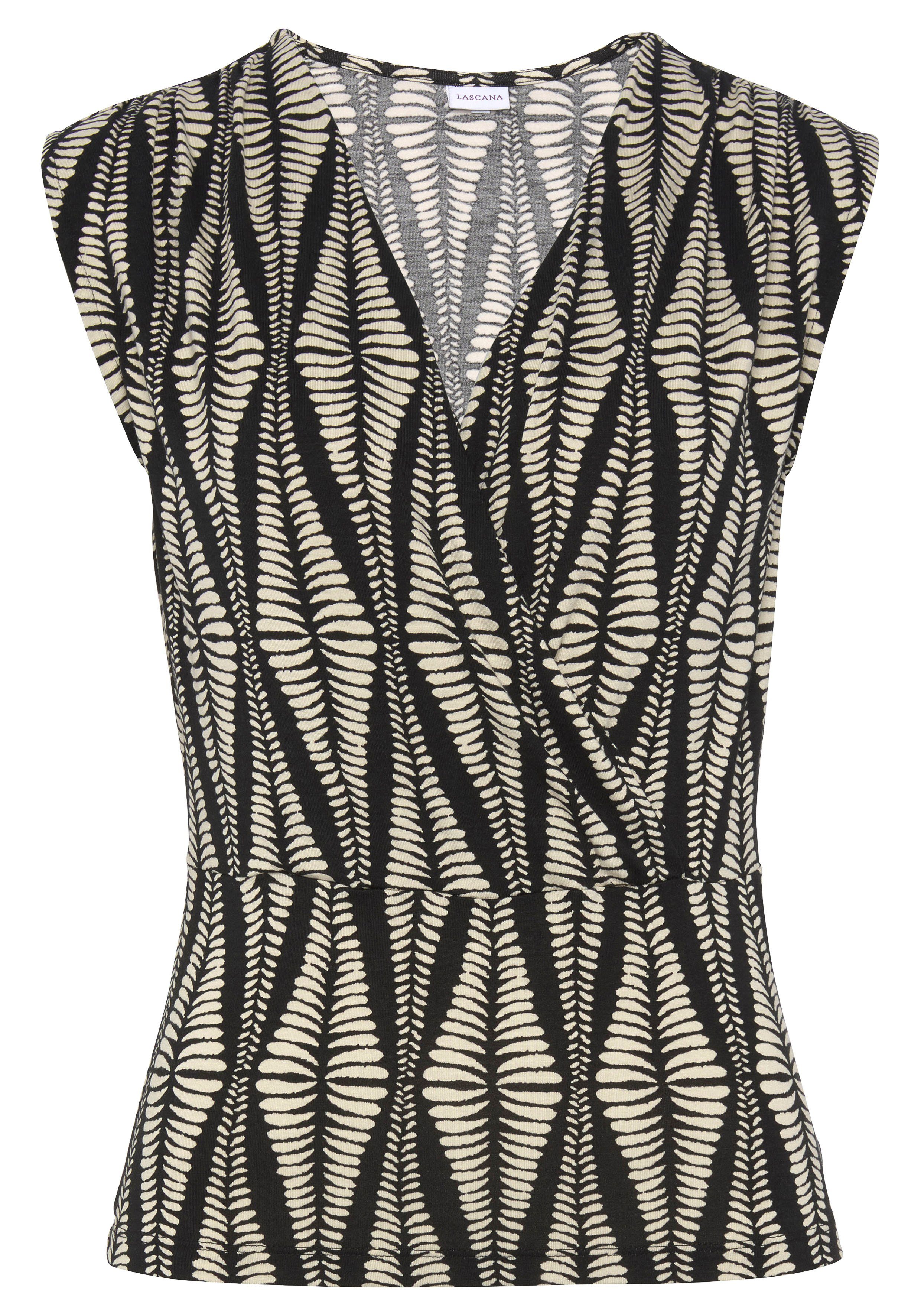 LASCANA Shirttop mit Raffungen an der Schulter, Jerseytop mit Alloverprint günstig online kaufen