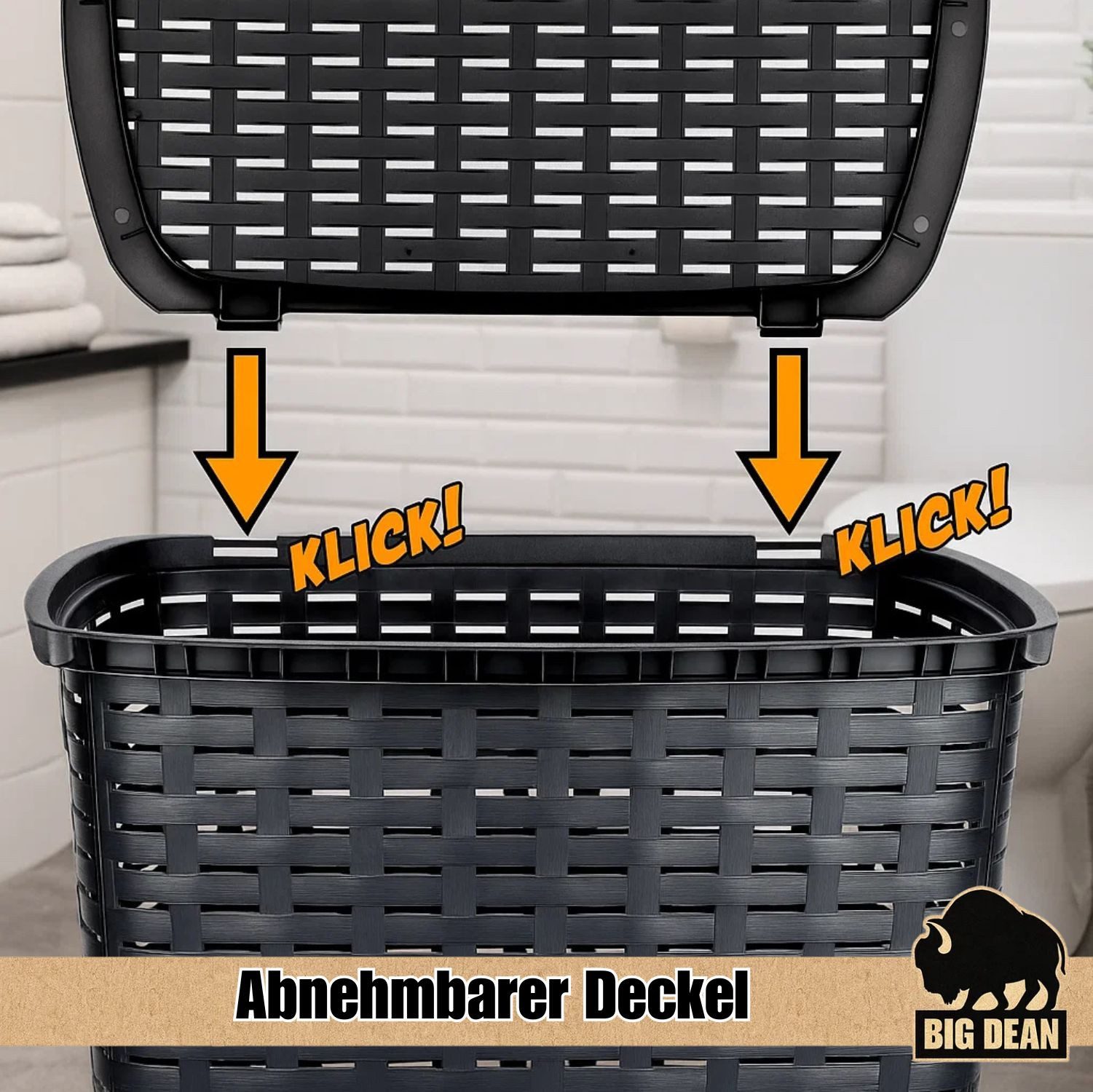 BigDean Wäschekorb Wäschekorb mit Deckel in Rattanoptik XL mit 2 Griffen (S günstig online kaufen