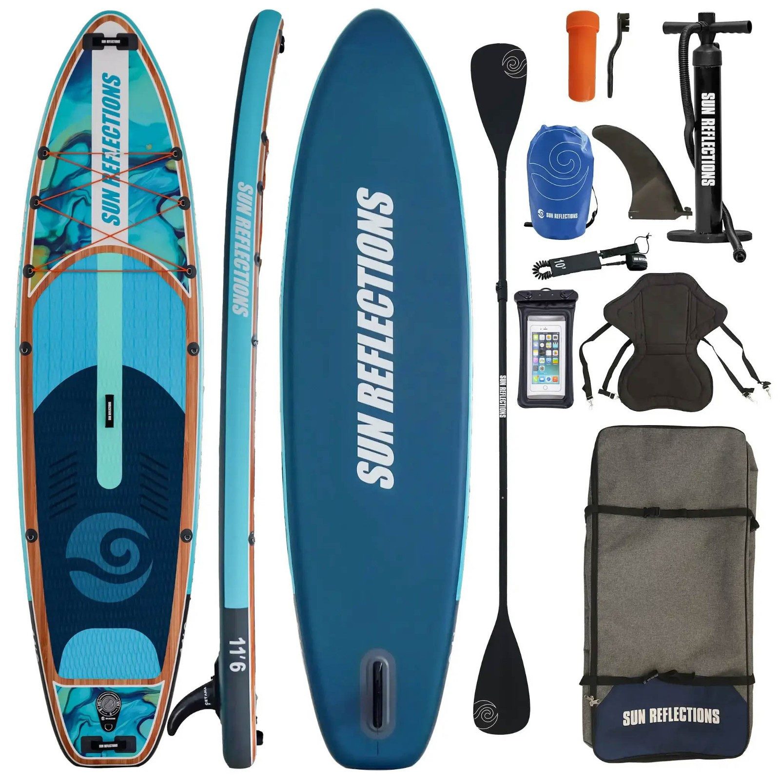SUP-Board Sun Reflections 11'6 SUP Board Komplettset aufblasbar Kajak Sitz