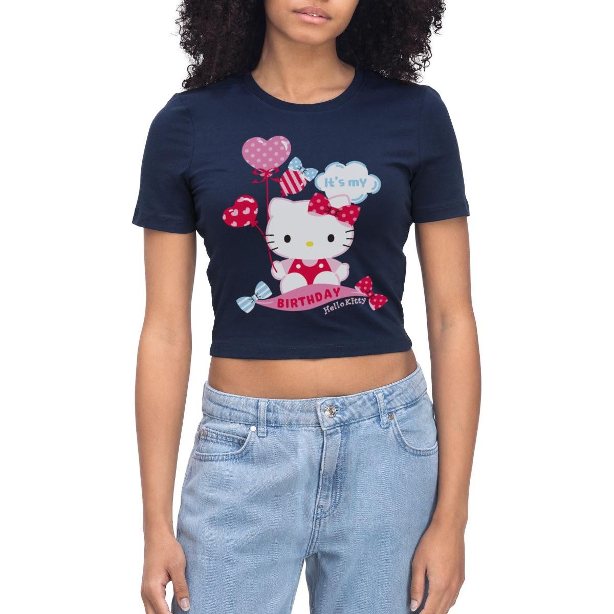 T-Shirt Hello Kitty Mit Ballons Mein Geburtstag Crop Top