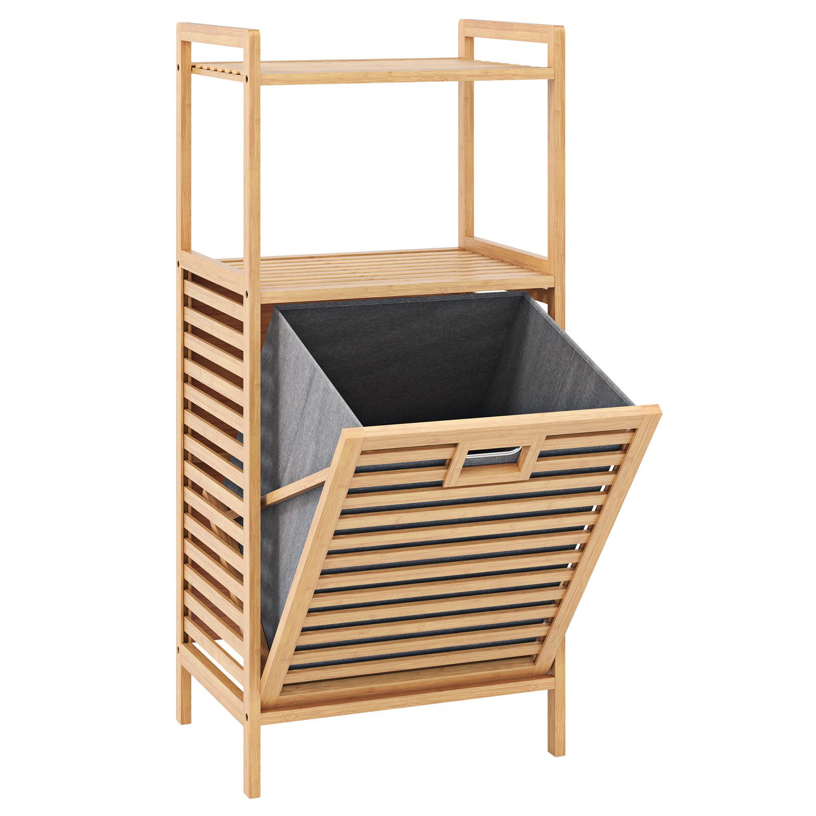COSTWAY Wäscheschrank Badregal mit Wäschekorb Bambus, günstig online kaufen