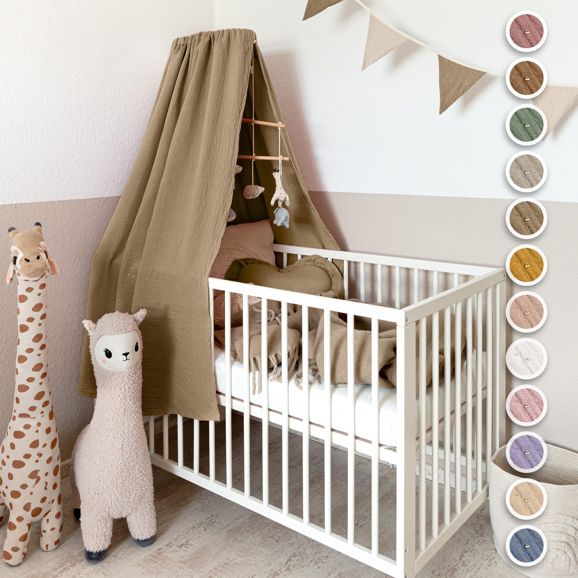 lilimaus Betthimmel Babybett Himmel Gold aus Musselin - handgenähter Baldachin (1-tlg), Betthimmel mit Gold-Details - weich & sanft zu zarter Babyhaut