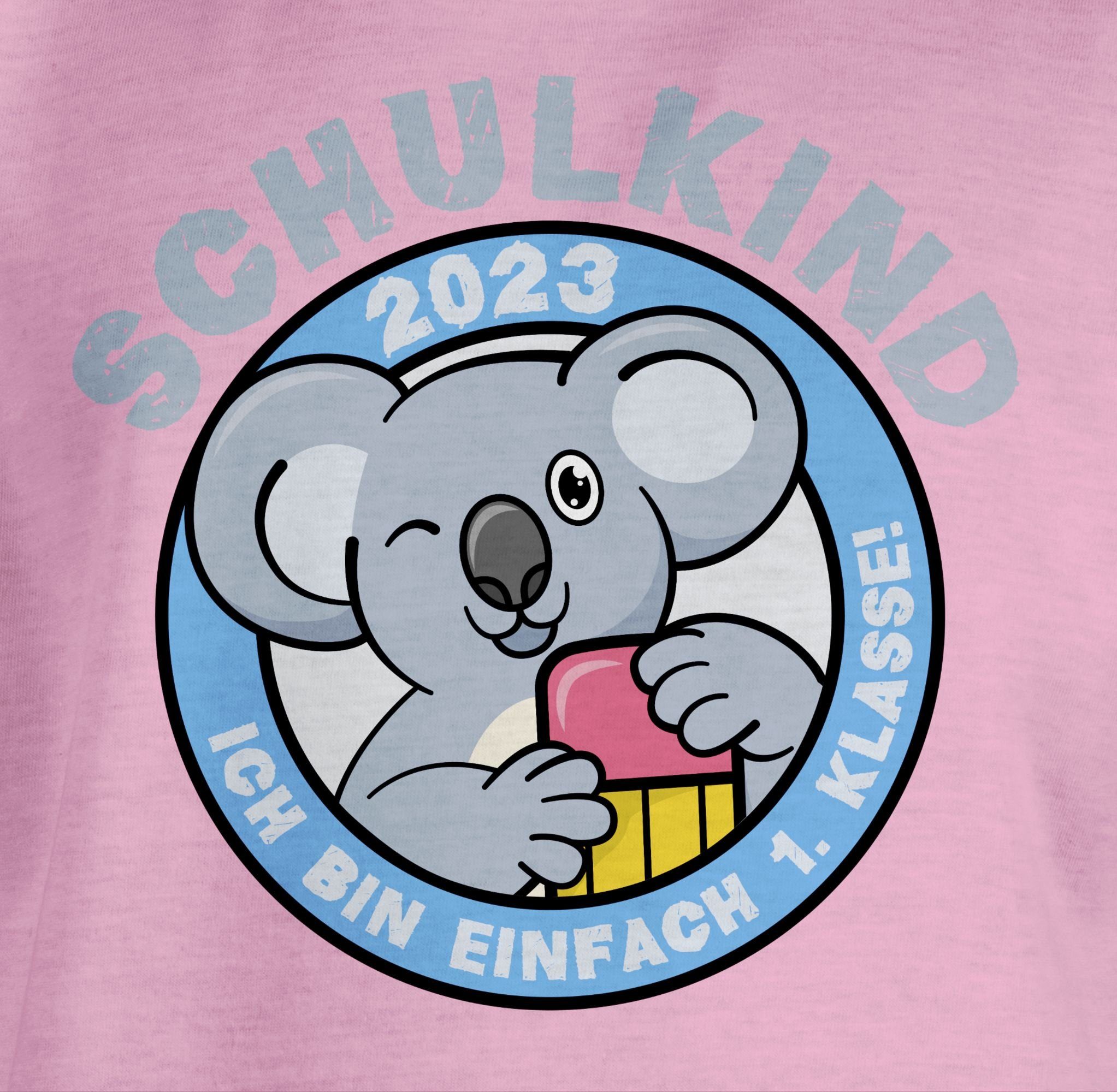 Ich 1. bin 2 Einschulung Koala Schulkind einfach T-Shirt Rosa Shirtracer 2023 Klasse Mädchen