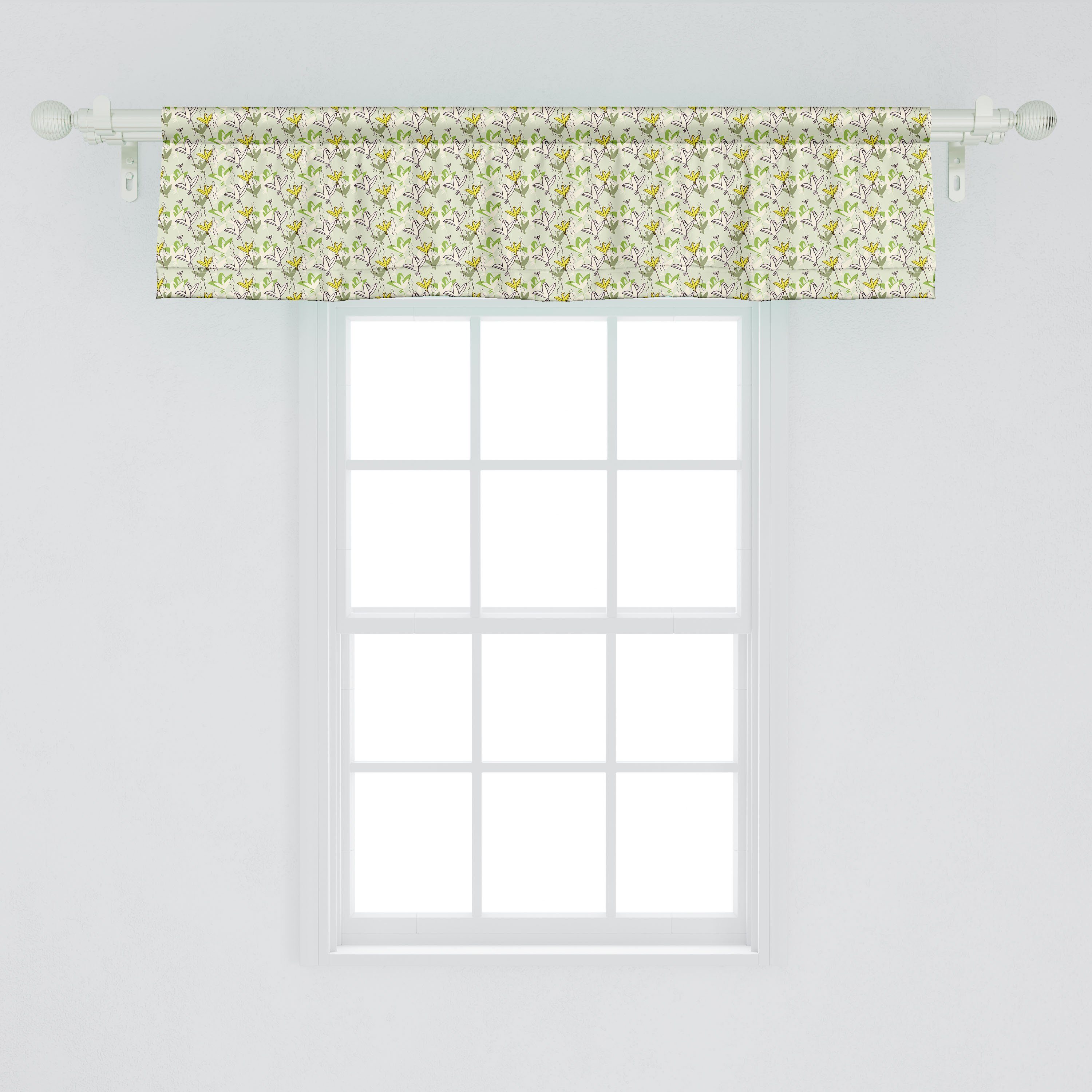 Scheibengardine Vorhang Volant Botanisch Vögel Abakuhaus, Blumen Dekor Sommer Küche Stangentasche, Schlafzimmer für mit Microfaser
