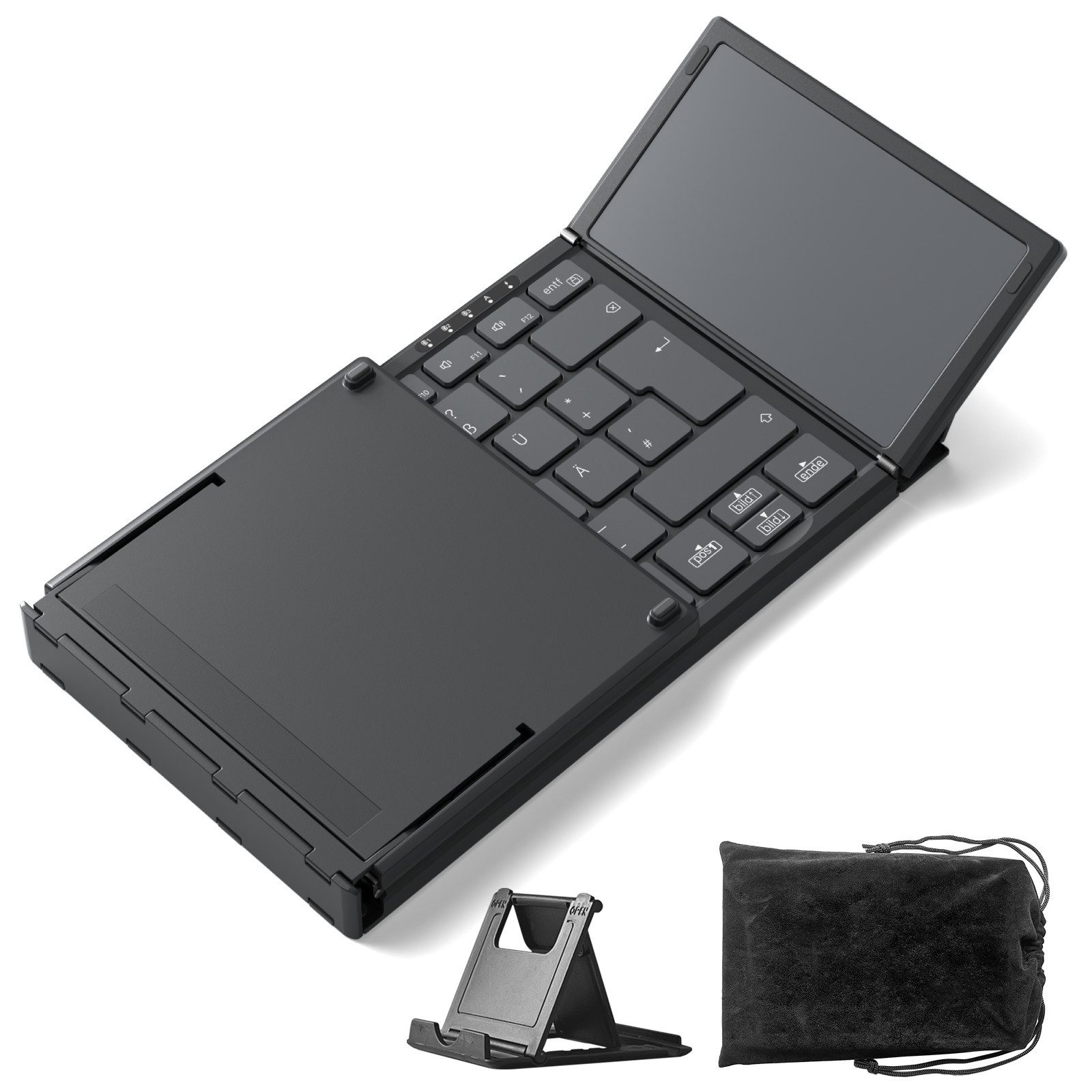 Inateck Faltbare Mini Tastatur, AI-Funktion mit Touchpad,3 Bluetooth-Kanälen Wireless-Tastatur (kompatibel mit iPadOS Android, Windows)