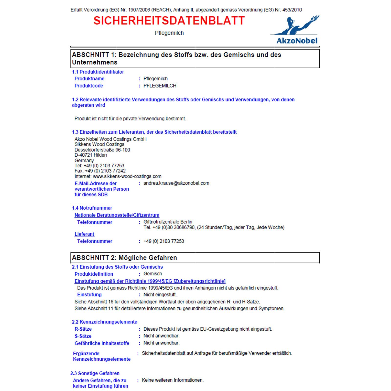 Sikkens Pflegemilch für Fenster Matt WV 801 0,25 LTR Holzpflegemilch