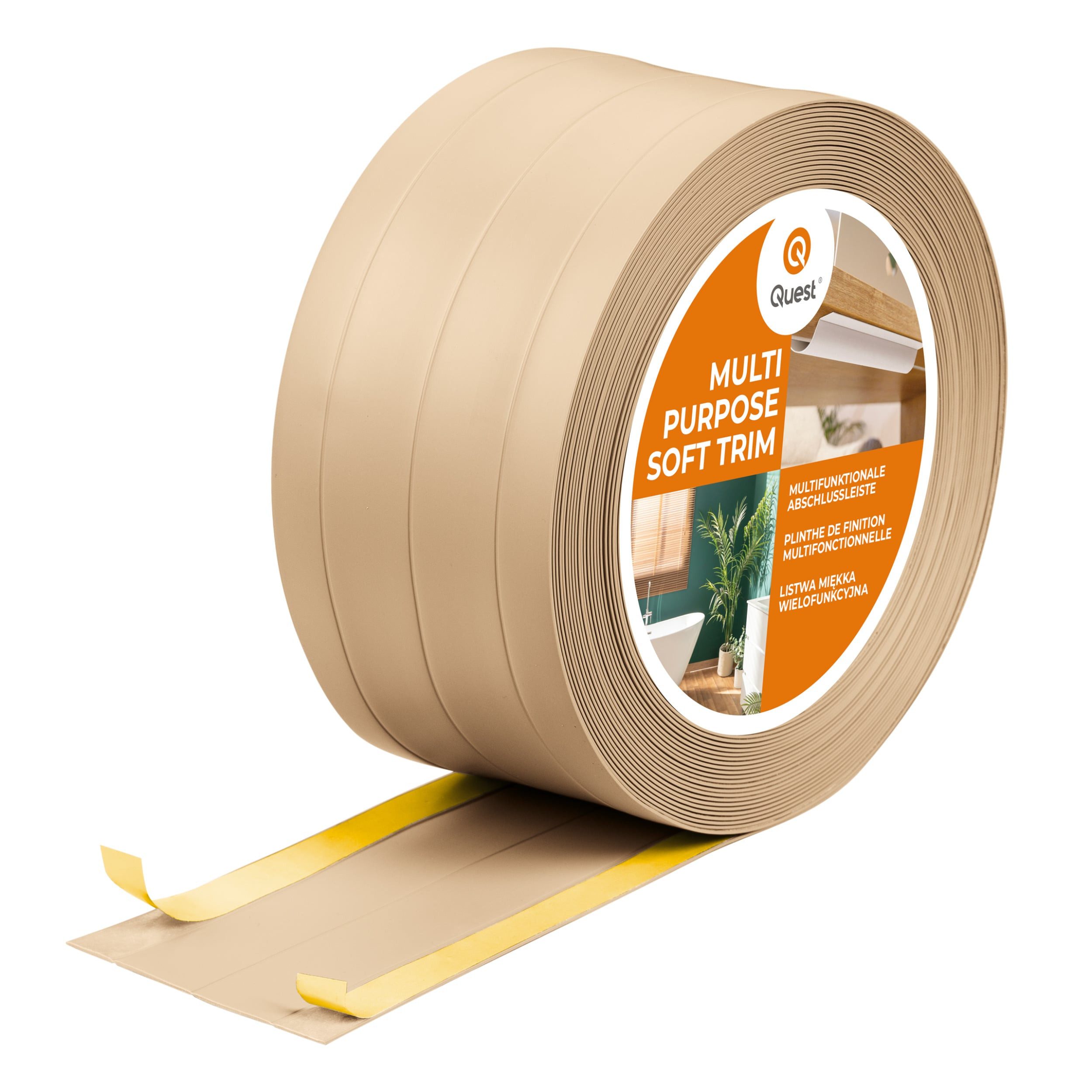 Quest Abschlussleiste Multifunktionsleiste W3 4in1 selbstklebend 95 mm, Selbstklebend, Kunststoff (PVC), 1-St., selbstklebend, 4in1, 95 mm, 5-m-Rolle