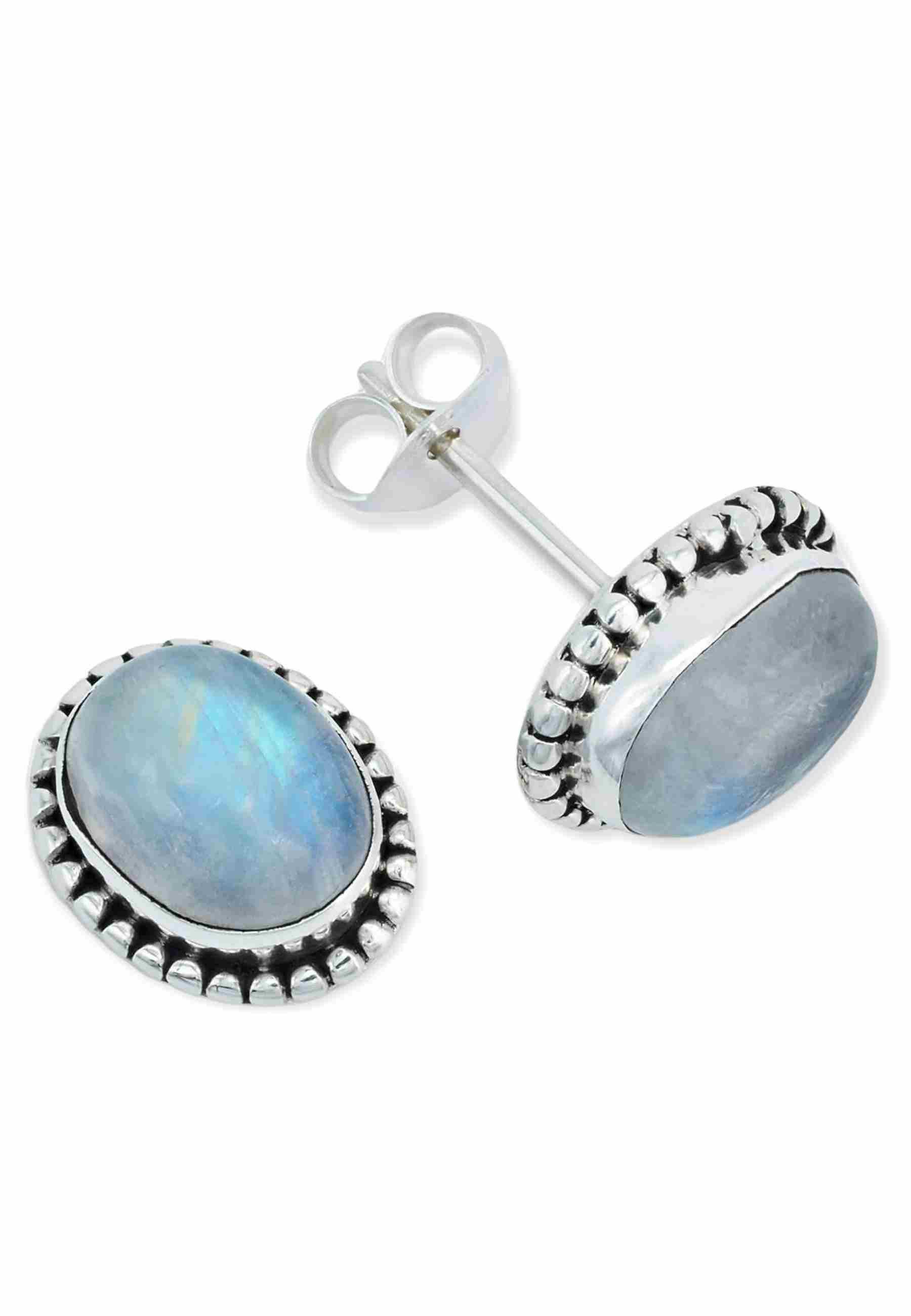 mantraroma Paar Ohrstecker PUNTI oval aus 925 Silber mit Regenbogen Mondste günstig online kaufen