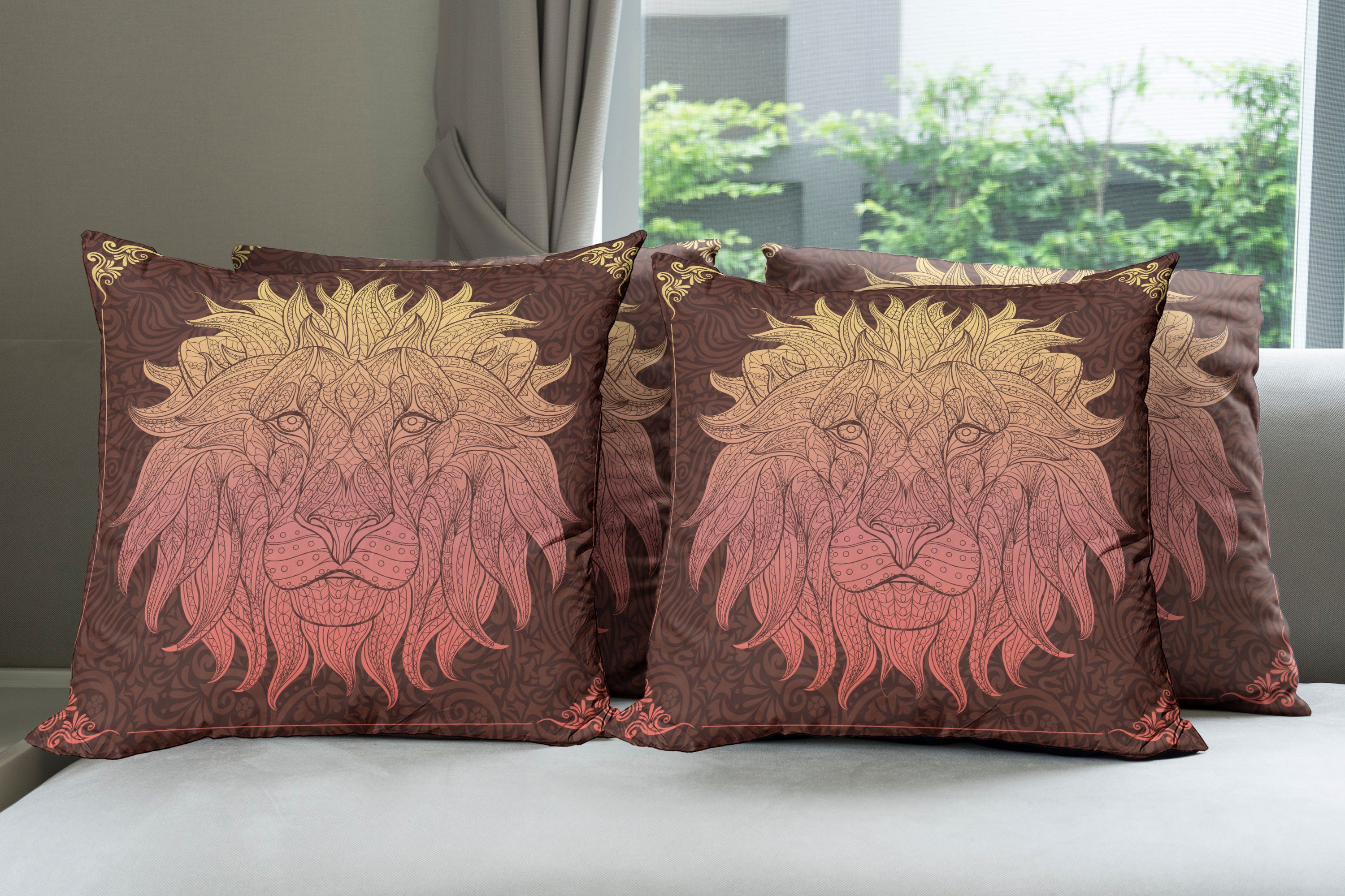 Modern Abakuhaus Stück), Kissenbezüge Aufwändige Digitaldruck, Lion Floral (4 Accent Doppelseitiger Safari Kunst