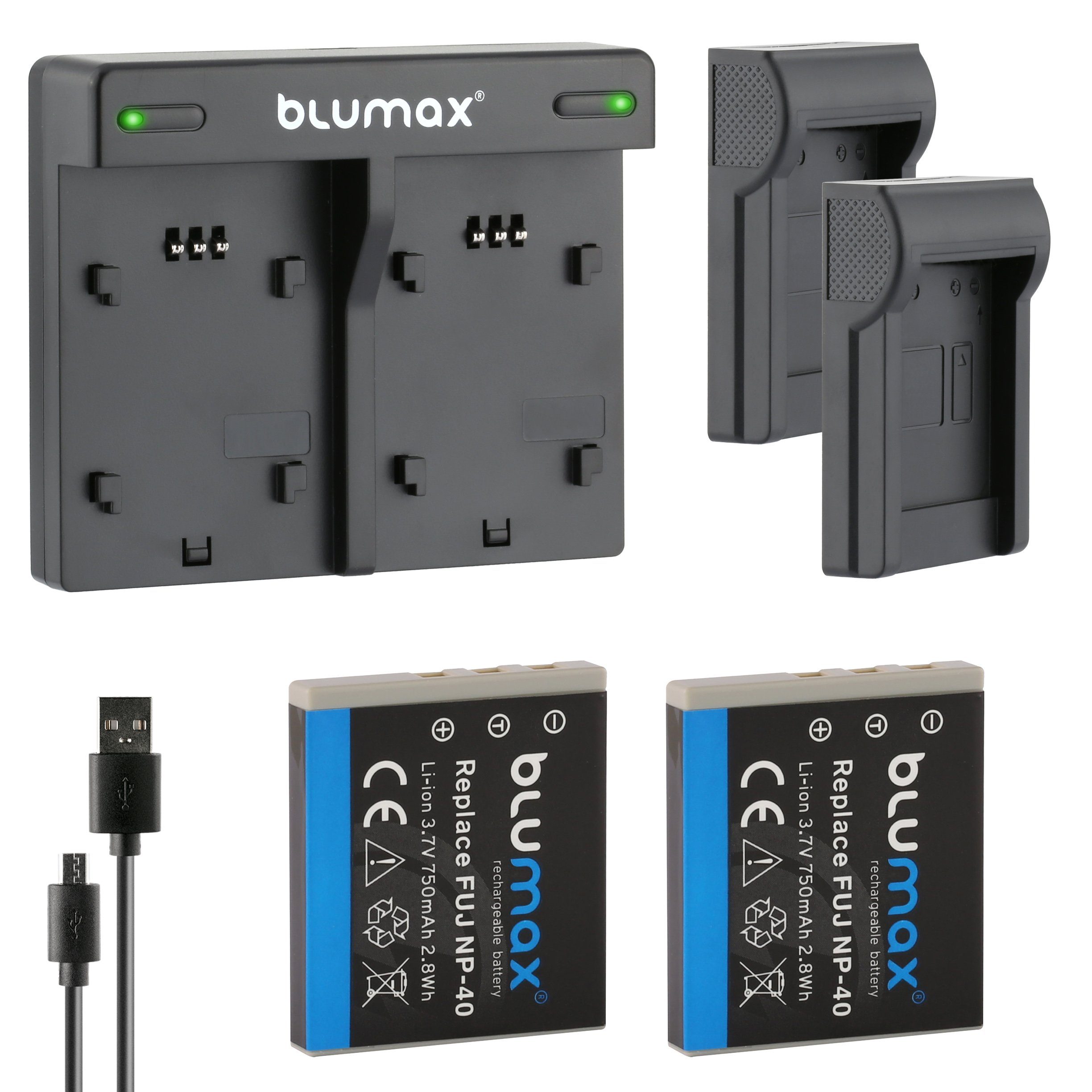 Blumax Set mit Lader für Fuji NP-40 Pentax D-LI85 750 mAh Kamera-Akku