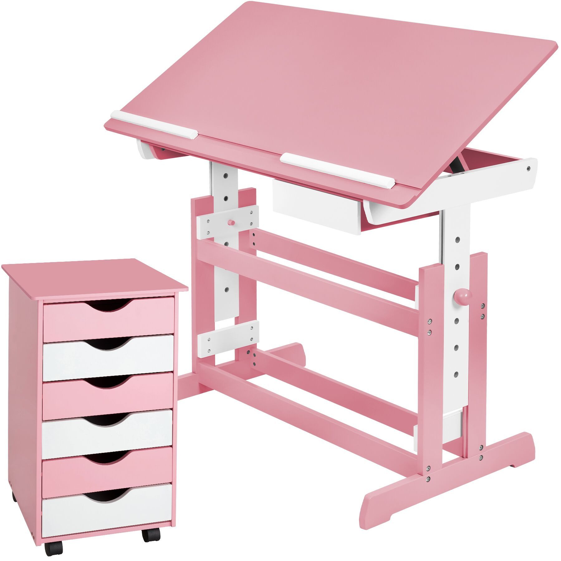 tectake Kinderschreibtisch Schreibtisch (1-St., 2 tlg), Höhenverstellbar