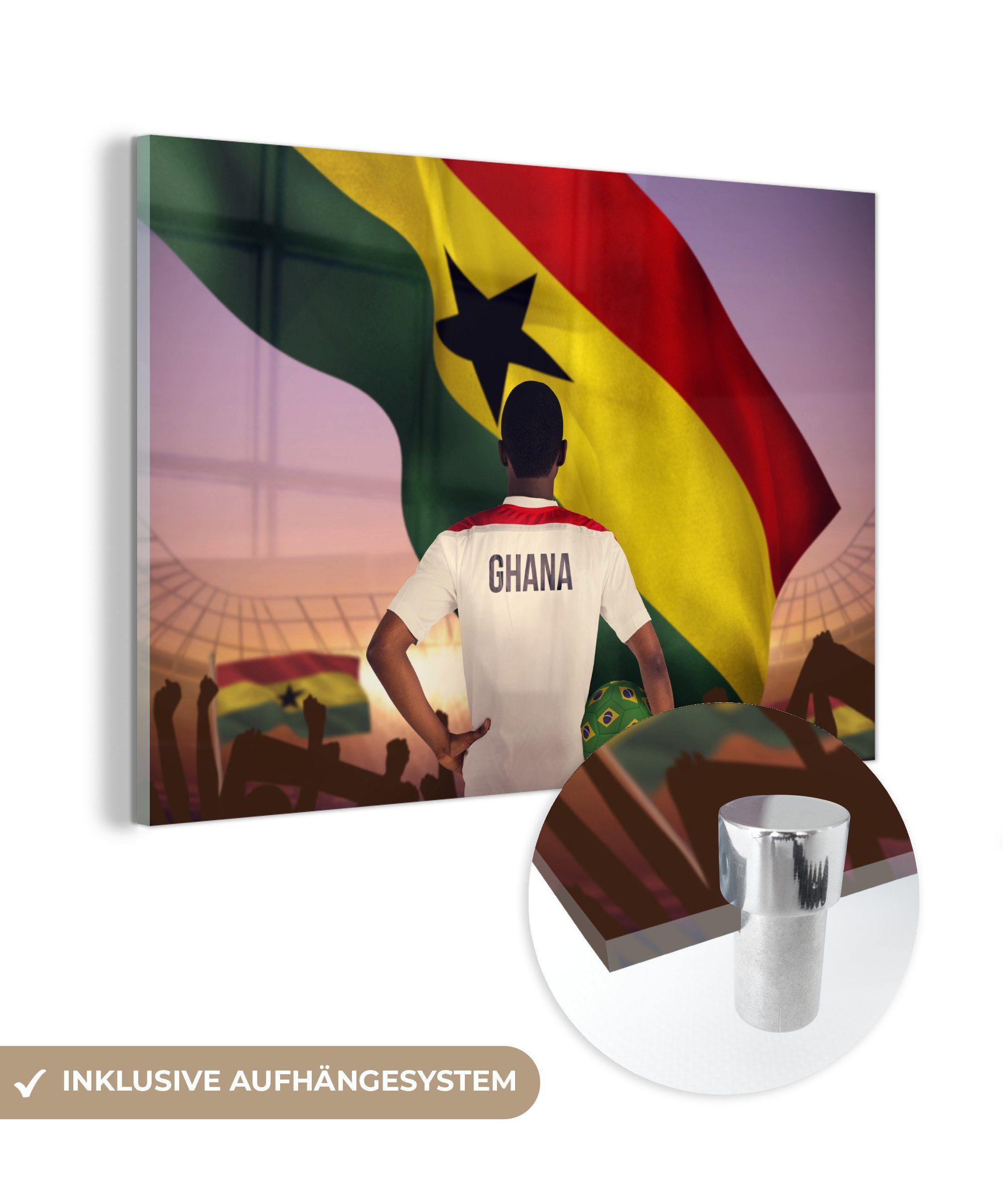 Fußballer & Wohnzimmer Flagge, ghanaischen St), vor (1 steht Acrylglasbild der Schlafzimmer Acrylglasbilder MuchoWow