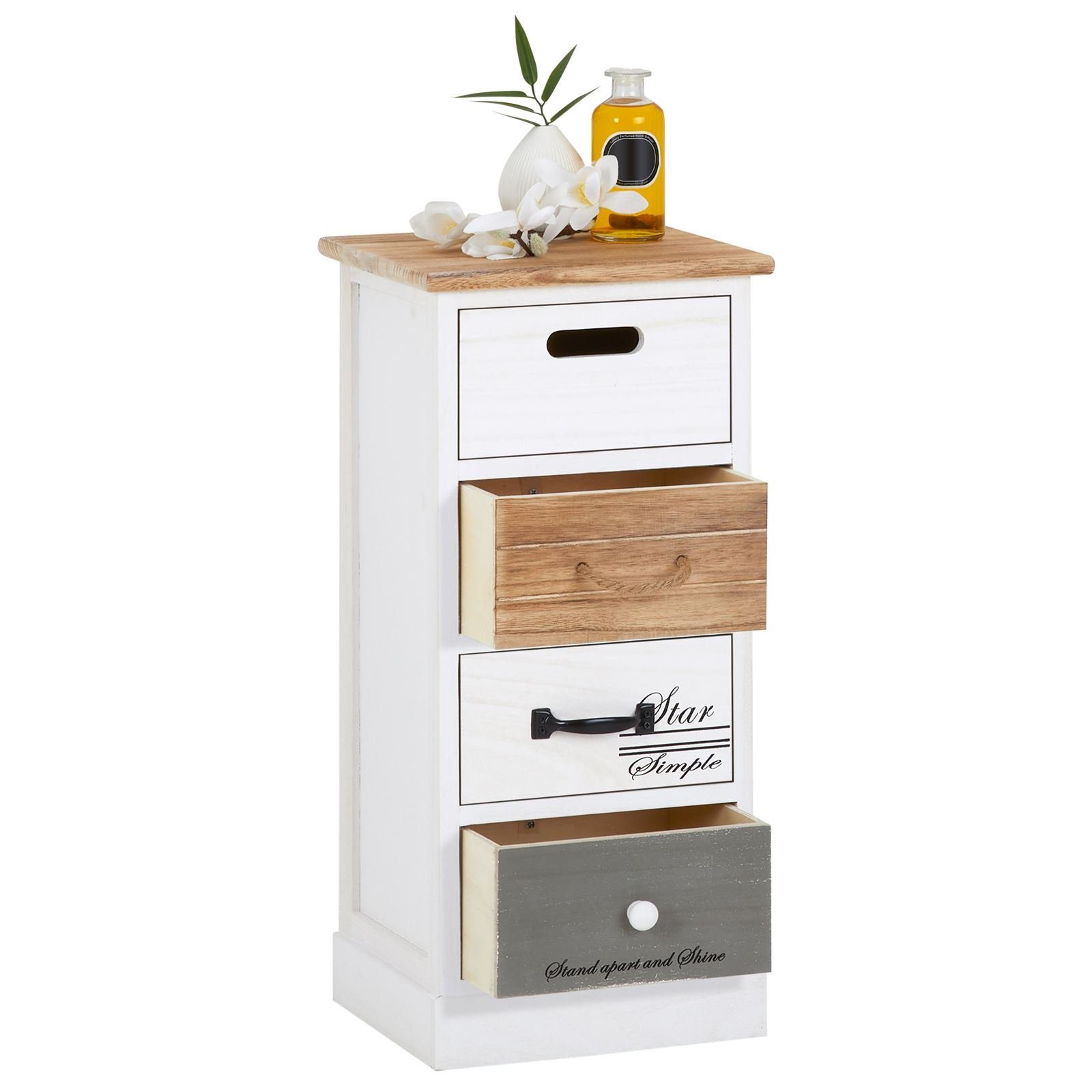CARO-Möbel Kommode SALVA, Kleiner Schubladenschrank, Nachtkommode mit 4 Schubladen Vintage Stil