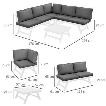 Outsunny Sitzgruppe 4-tlg. Gartenmöbel-Set mit Ecksofa, Doppelsofa, Couchtisch, (Balkonmöbel-Set, 4-tlg., Gartenlounge-Set), mit Sitzkissen für Terrasse, Grau