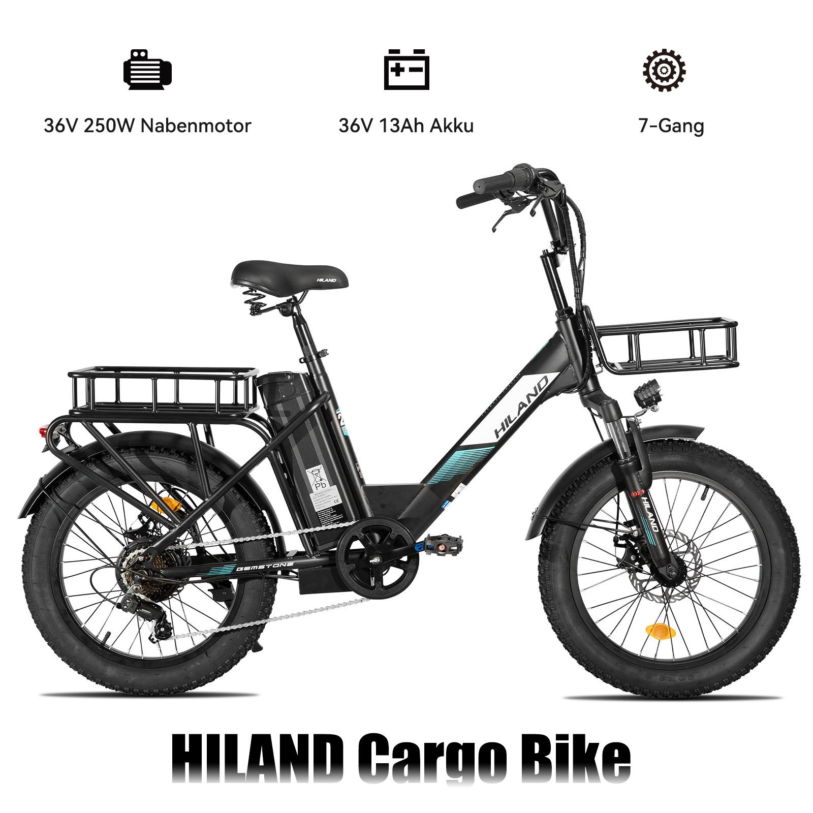 HILAND E-Bike HILAND Lasten E-Bike 20 Zoll Step-Thru 250W 36V 13Ah