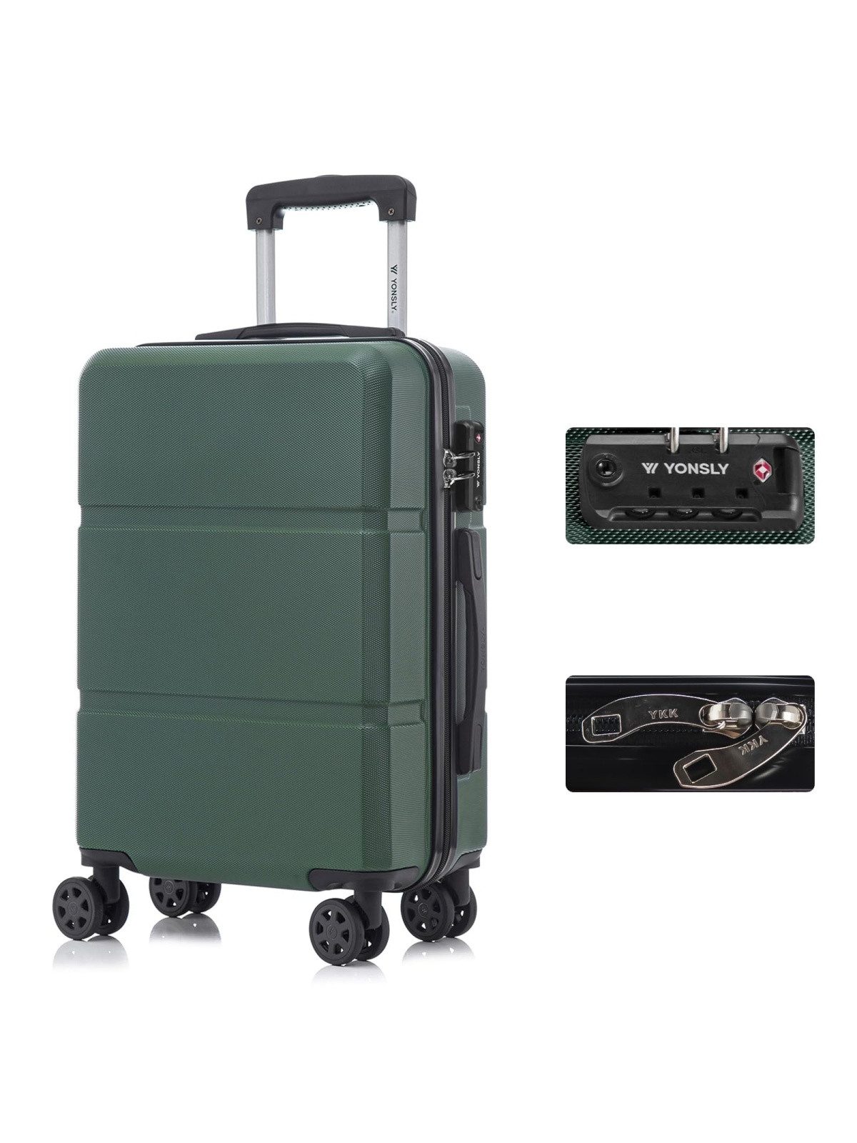 yonsly Koffer Hartschalen-Reisekoffer Trolley Rollkoffer aus ABS und Aluminium, 4 Rollen, TSA-Schloss, YKK-Reißverschluss, austauschbare Rollen & Griffe