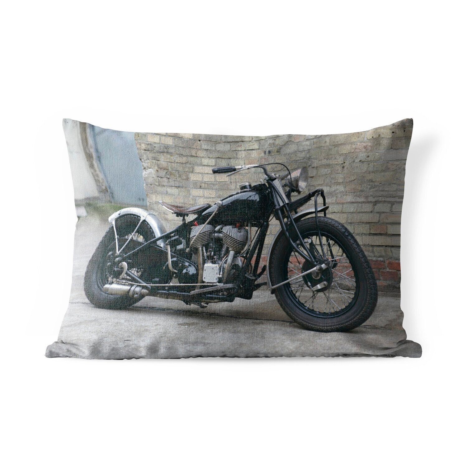 MuchoWow Dekokissen Seitenansicht eines antiken Motorrads, Outdoor-Dekorationskissen, Polyester, Dekokissenbezug, Kissenhülle | Dekokissen