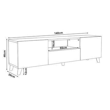 en.casa TV-Schrank »Torsby« TV Lowboard mit 3 Türen Eiche-Optik / Anthrazit