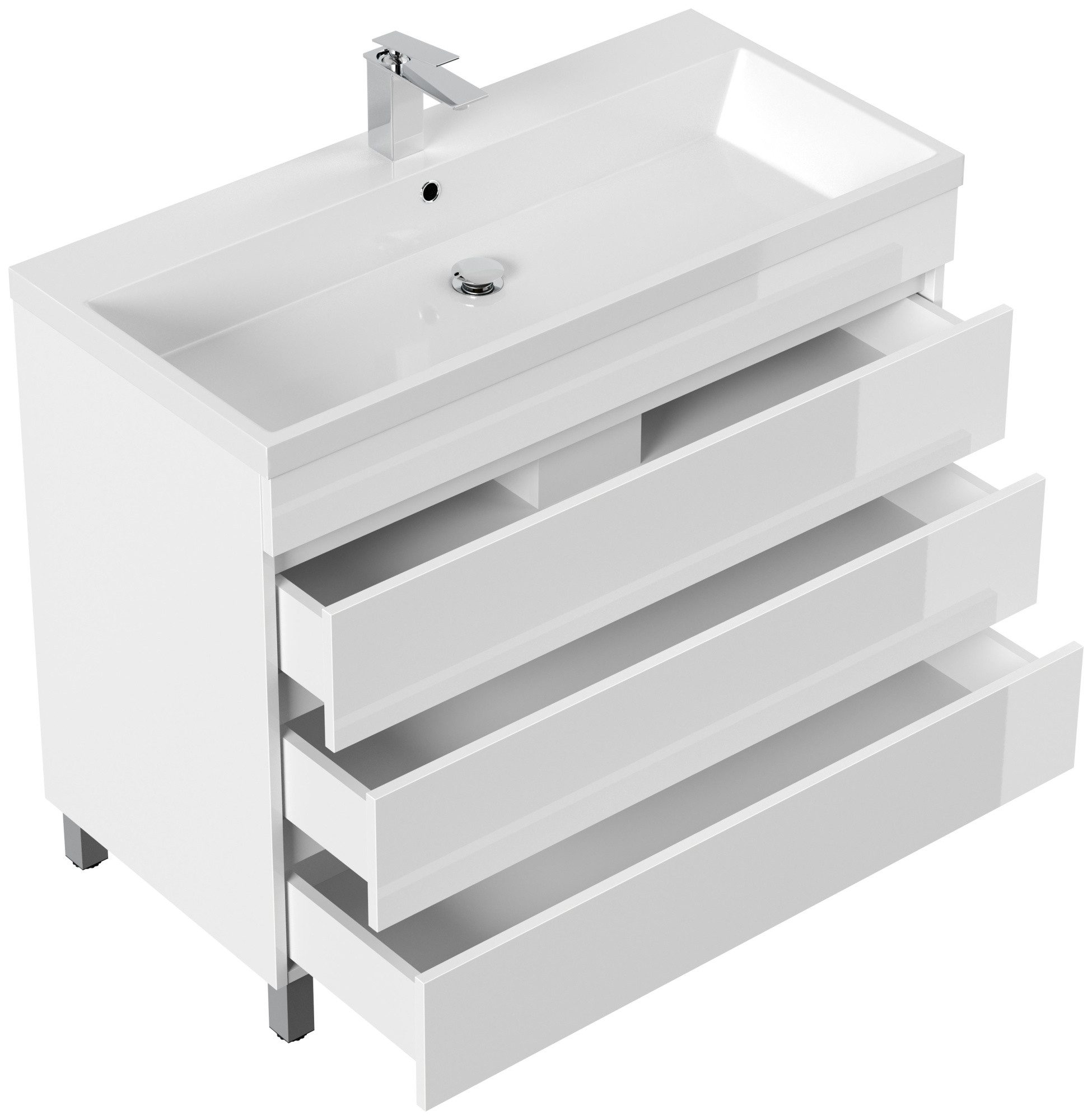 Magnolia Home Hängeschrank Stand Badmöbel Via 100 SoftClose weiss hochglanz mit drei grifflosen S