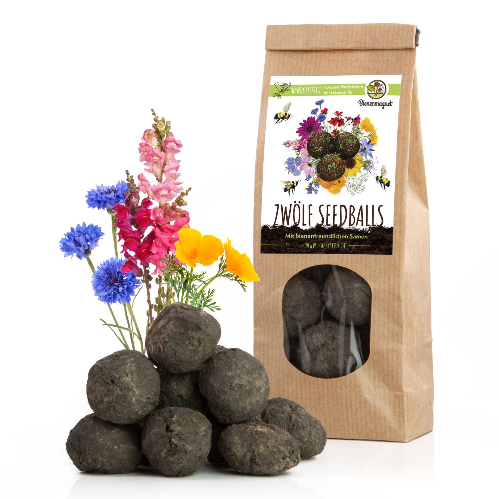 Blumensamen 12x Samenbomben (bunte Bienenweide) - Farbenfrohe Seedbombs