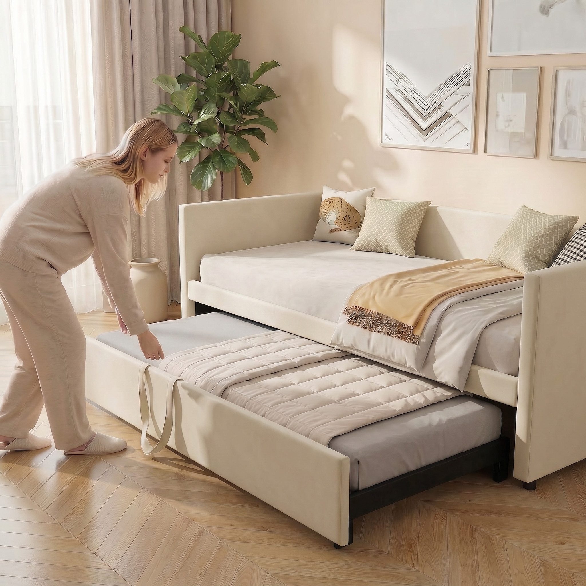 Furnishings Home Polsterbett Daybett Tagesbett Ausziehbett (1 tlg), Schlafsofa, Mit Unterbett, 90x200 cm/180x200 cm, Lattenrost, Samt
