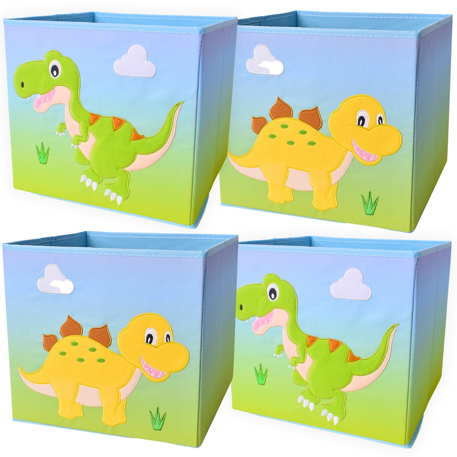 TE-Trend Spielzeugtruhe 4 Stück Dinosaurier Motiv Aufbewahrungsbox Kinder Faltbox Kinderzimmer, Faltbar